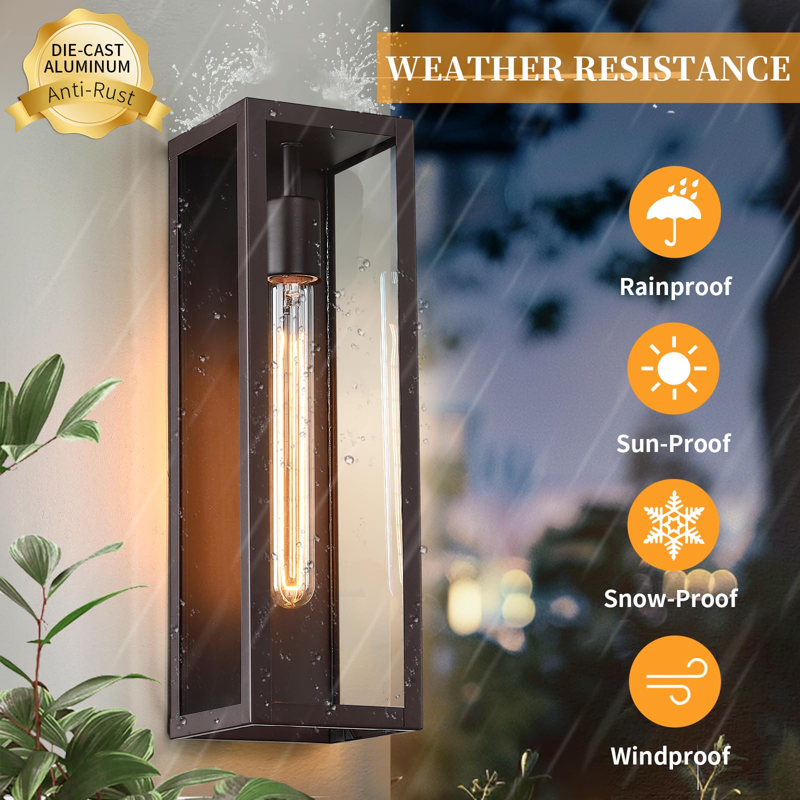 Criry Outdoor Wall Lighting Fixtures, 15.8 Waterproof Metal Sconce, Brown, 2-Pack, Modern Design For Patio & Entryway, Model Wl103B-Bw-1