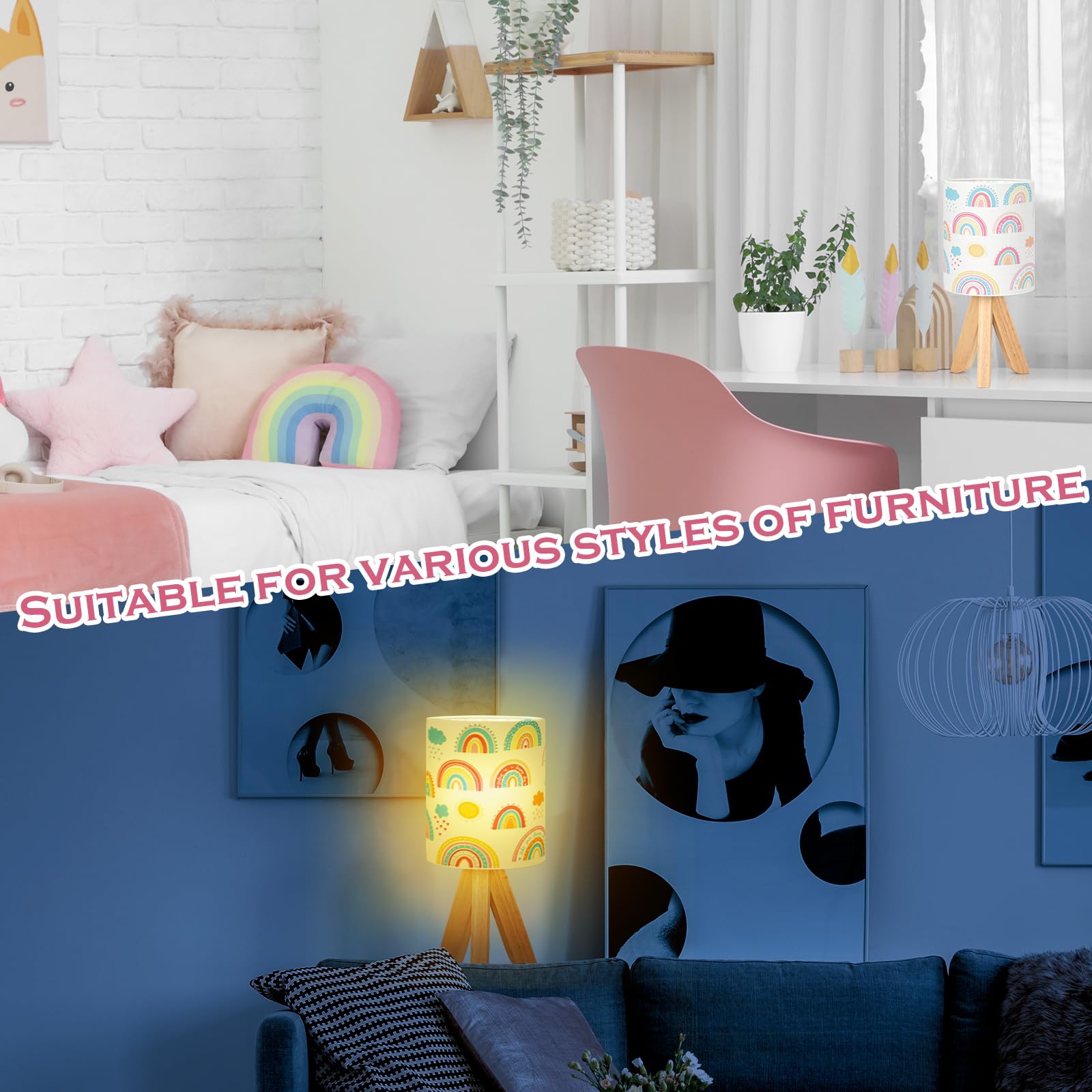 Vihose Rainbow Table Lamp For Bedroom Kids Rainbow Bedside Lamp With Linen Wooden Nightstand Cartoon Nursery Lampshade For Girls