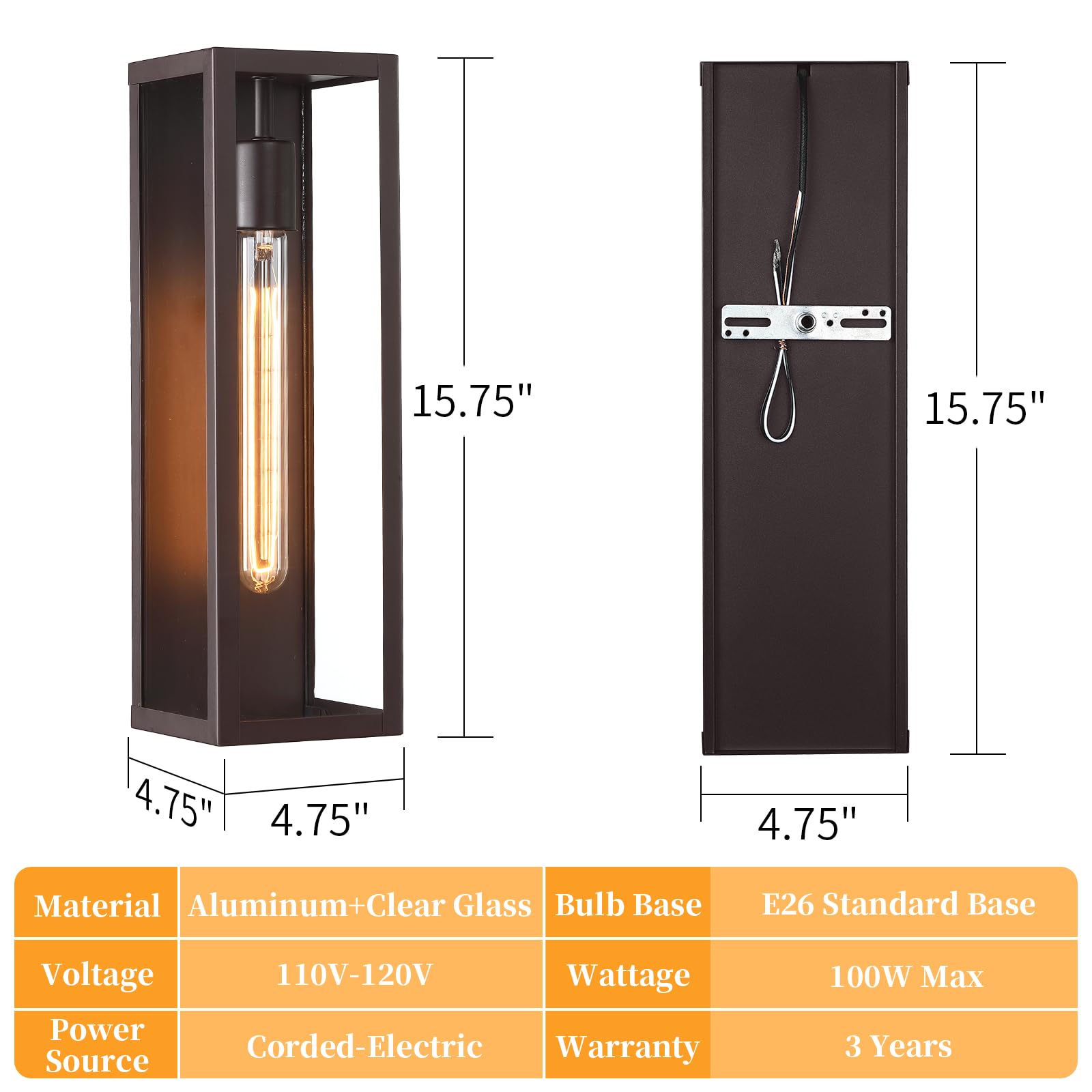 Criry Outdoor Wall Lighting Fixtures, 15.8 Waterproof Metal Sconce, Brown, 2-Pack, Modern Design For Patio & Entryway, Model Wl103B-Bw-1