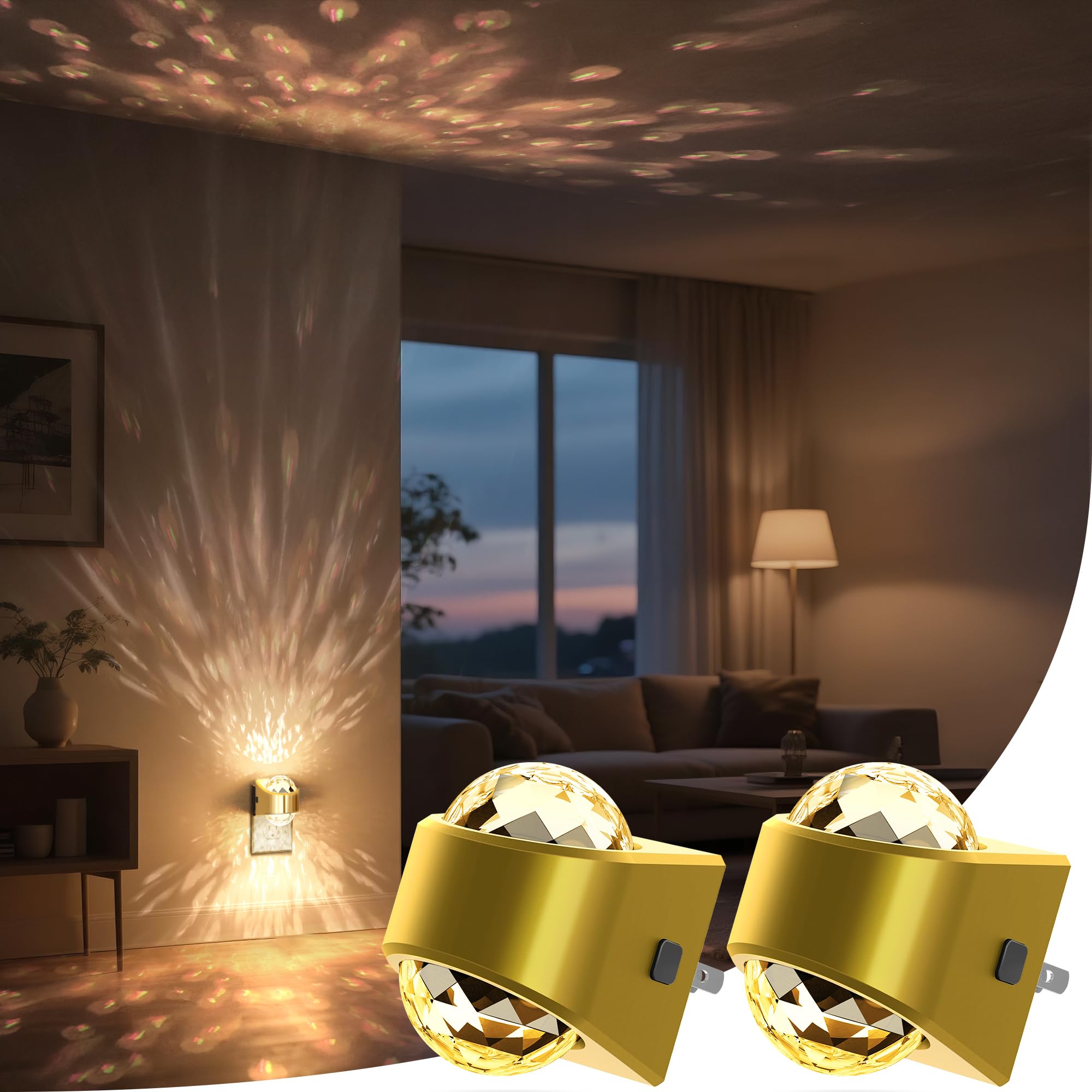 Briignite Night Light  Gold Night Lights Plug into Wall 2 Pack  LED Projector Night Light  Soft White for Bedroom  Dimmable Brightness Dusk to Dawn Nightlight for Bathroom  Gaming Room  Home Decor