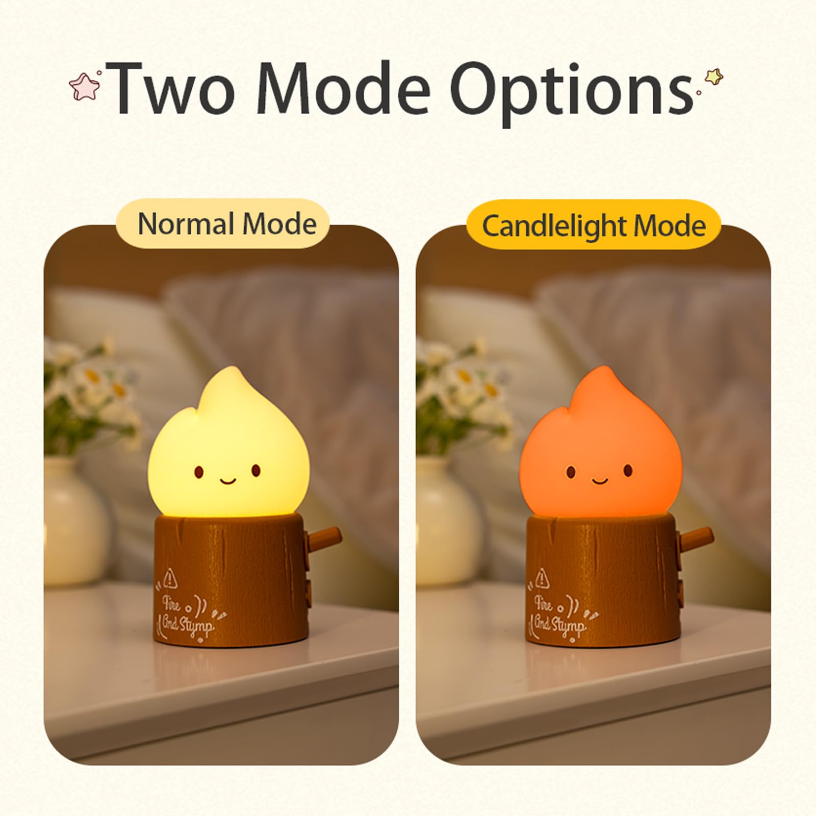 Deogos Ghost Campfire Night Light, Rechargeable & Dimmable, 2.8x3x4 inches, Tree-Candle, Model TreeGhost, Cute Kawaii Design