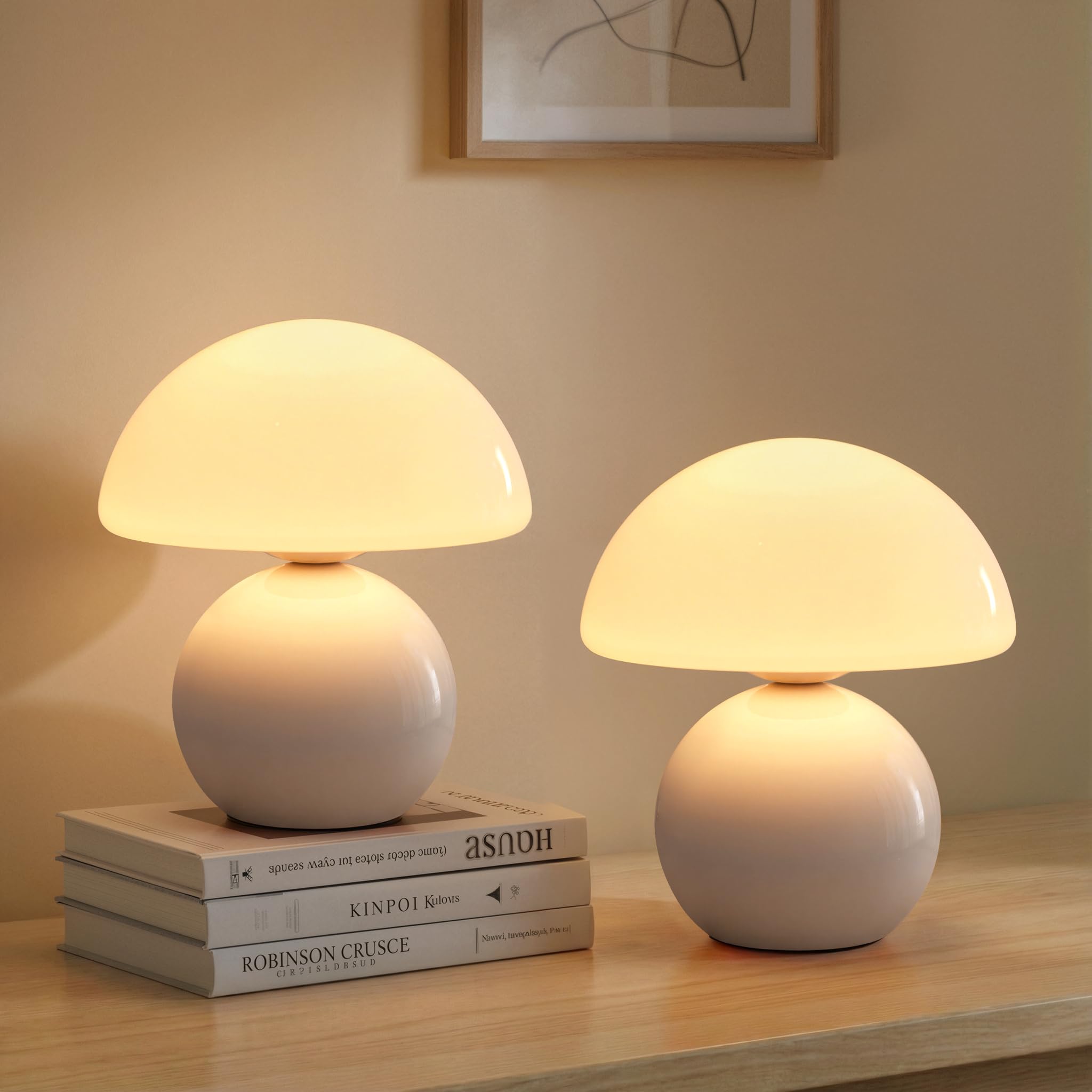 NIORSUN Wireless Mushroom Lamp Set of 2 Table Lamp for Bedroom  Portables Cordless Lamps Wireless Light Bedside Table Lamp for Living Room Mini Mushroom 5200mAh Battery Operated Lamps Modern (White)
