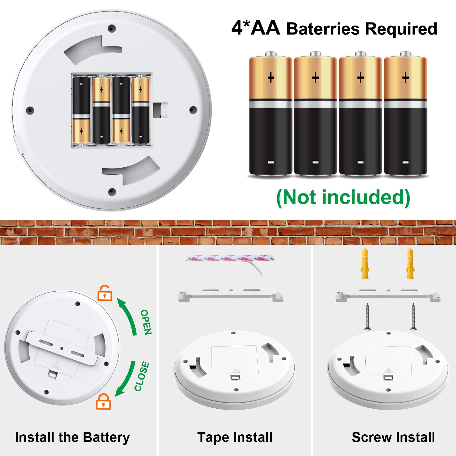 Awanber Battery Operated Motion Detector Lights, Wireless LED, 210LM, 3000K, Plastic, 1 Pack, Warm White