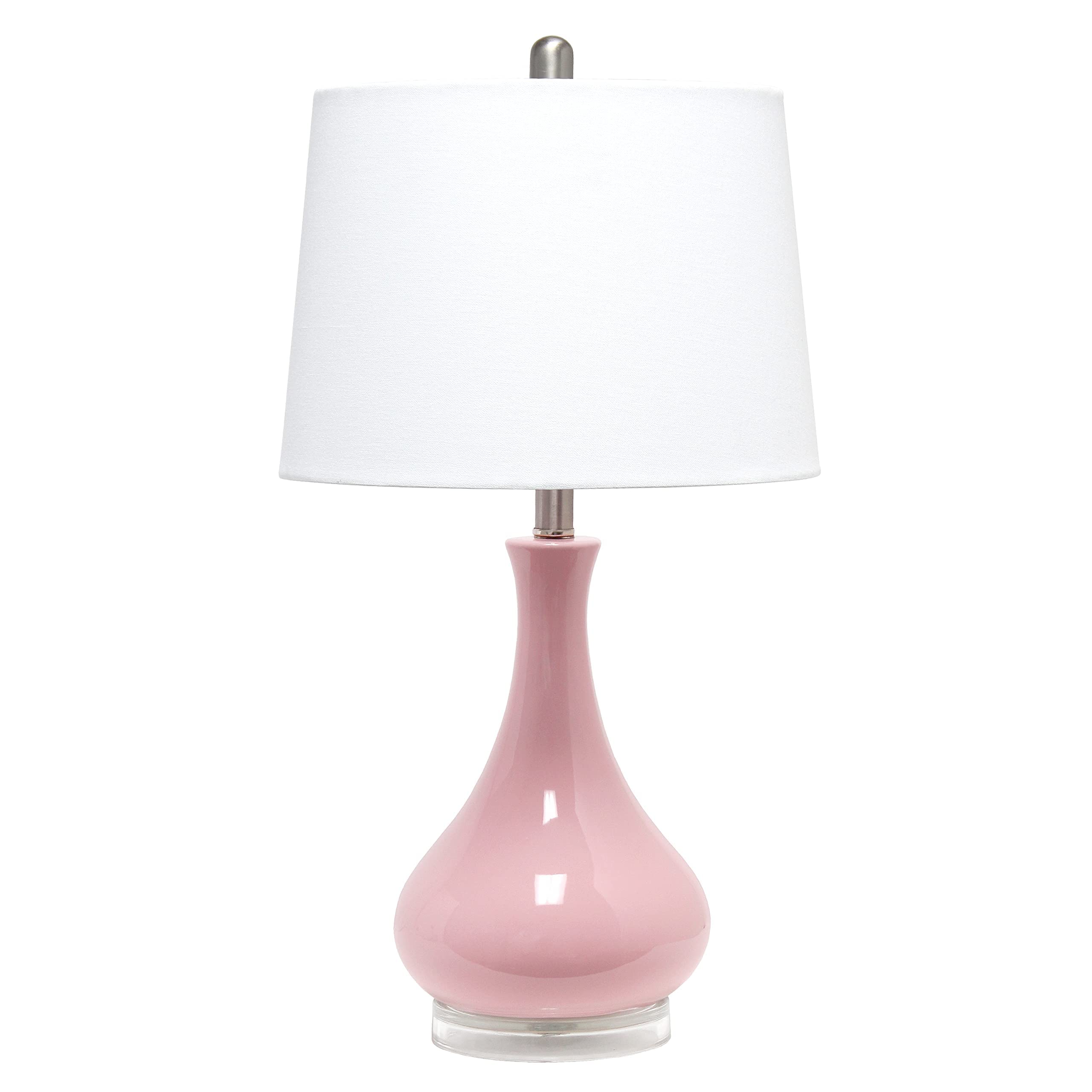 Elegant Designs Lt3312-Rpk Ceramic Table Lamp, 14X14X26.25, Glossy Rose Pink, Fabric Shade, Tear Drop Shape