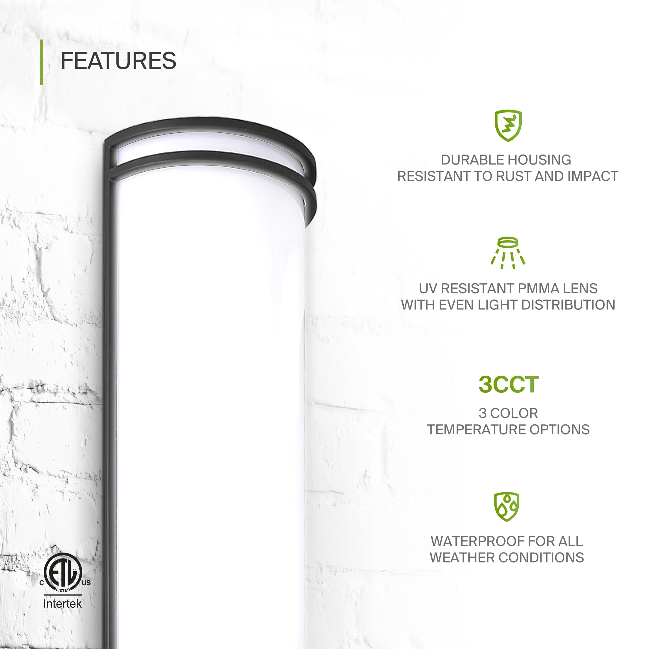 ASD 24 Inch LED Wall Mount Light Fixture - Matte Black Dimmable Sconce - 25W, 120-277V, 3000K-5000K - Model A-L