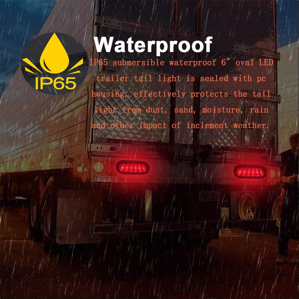 Npauto 2Pcs 6&quot; Oval Trailer Tail Lights Red 6 Led Stop Turn Brake Light Trailer Marker Lights Flush Mount For Rv Truck Boat Trailer Waterproof