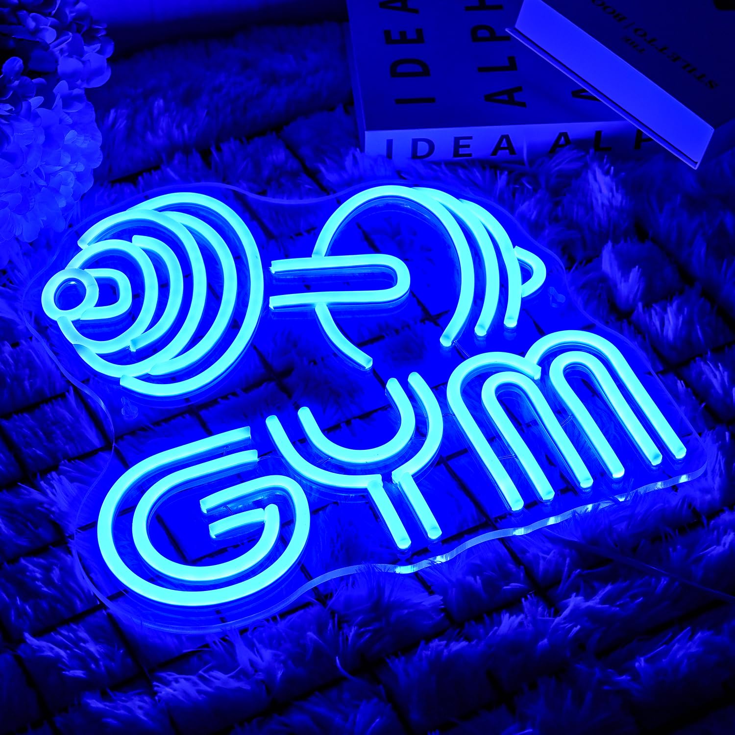 LMSIGNLY Dumbbell Neon Sign, Barbell Gym Light, Blue, 13x13 inch, Silicone Material, Model CS-06-Dumbbell for Sports Room Decor