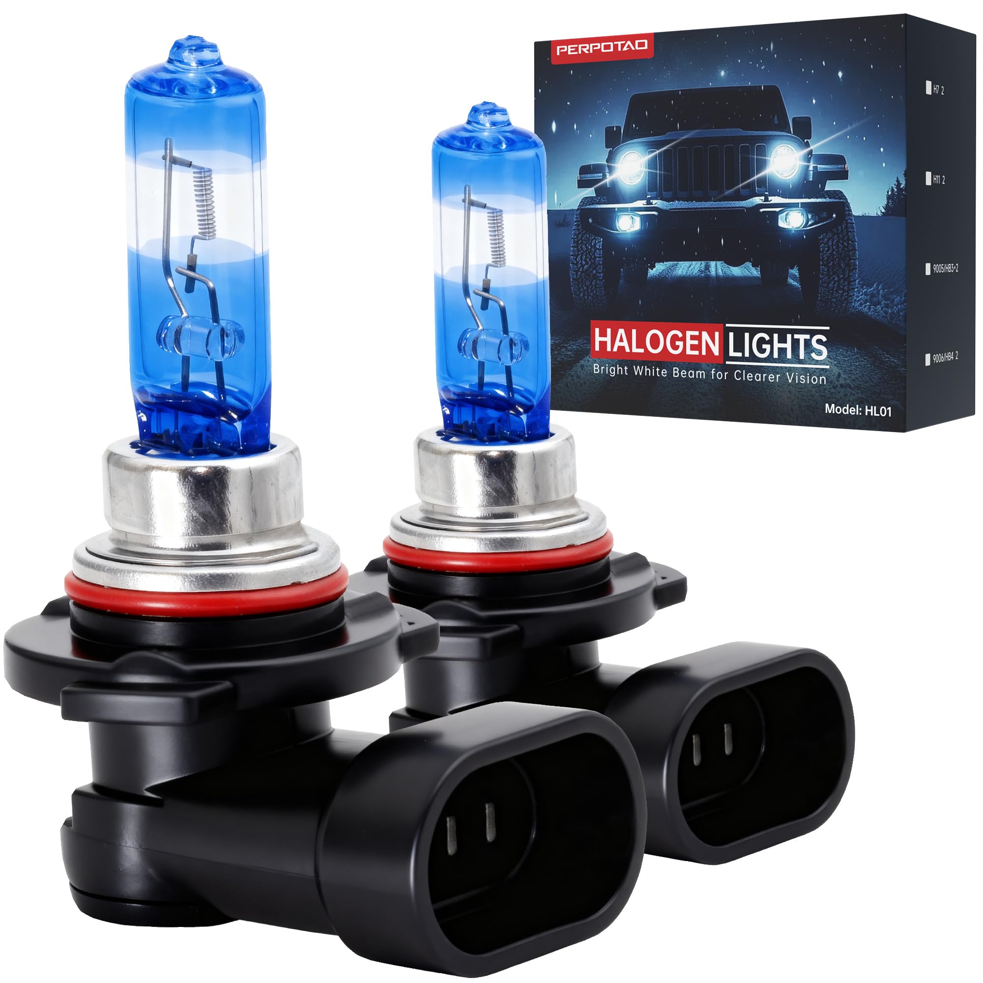 PERPOTAO 9005/HB3 Halogen Bulbs, 12V 60W, 3800K Warm White, High Performance, Upgraded Brightness, High Beam Light Bulb Replacem