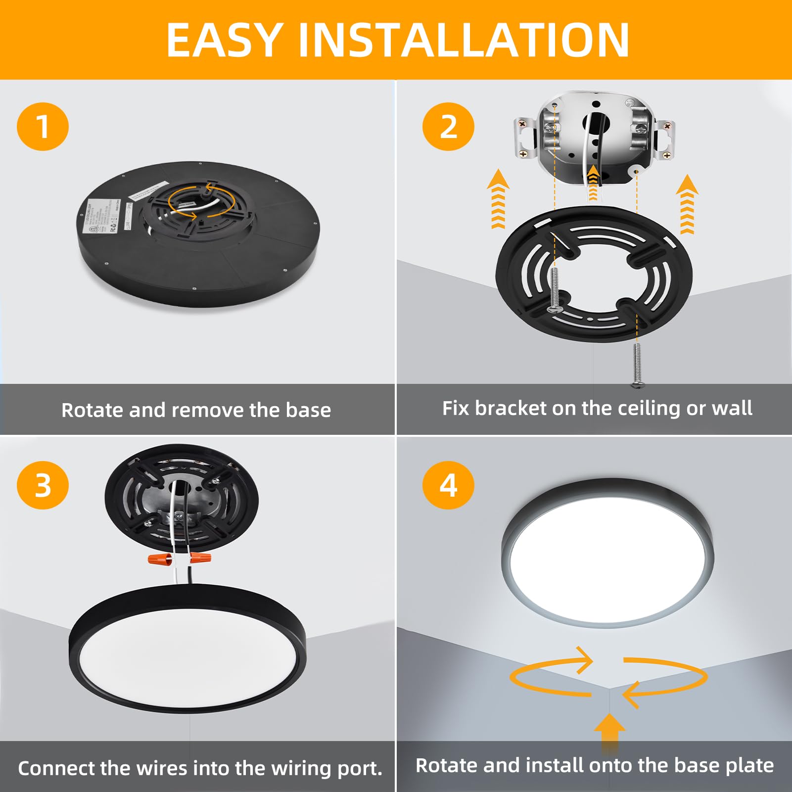 Hlite 4Pack 12 Inch Flush Mount Led Ceiling Light Fixture,24W 2400Lm Super Slim Light Fixtures Ceiling Mount 3000K/4000K/5000K 3