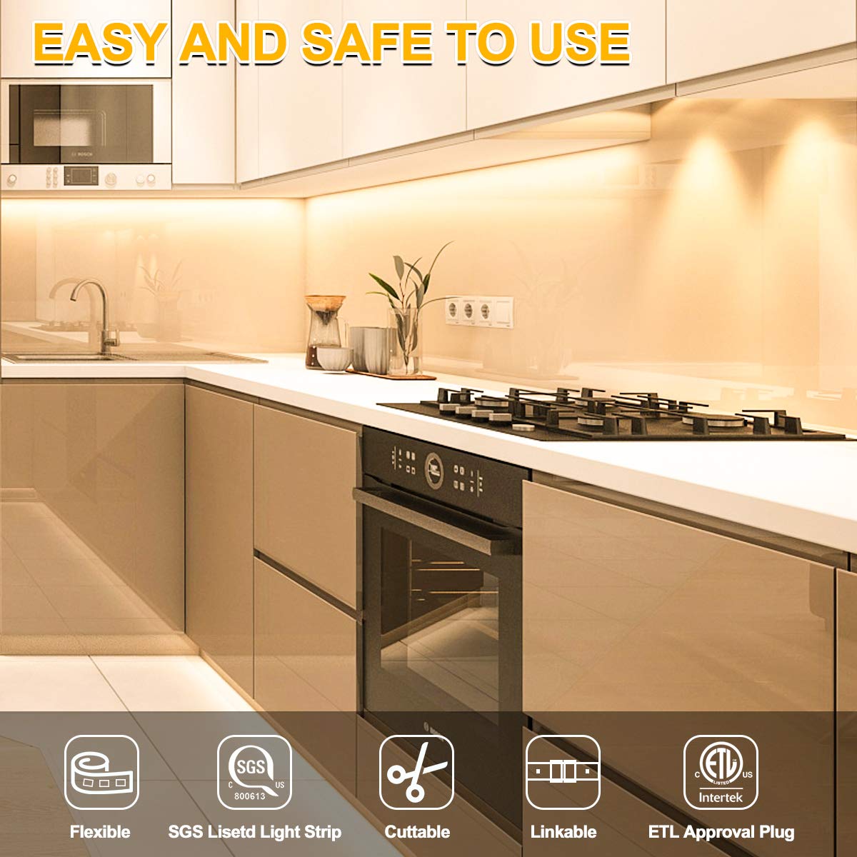 MY BEAUTY LIGHT Motion Activated LED Strip Lights, 32.8FT Warm White, Model RG101, Plastic Material, 2 Lighting Modes, Under Cabinet Use