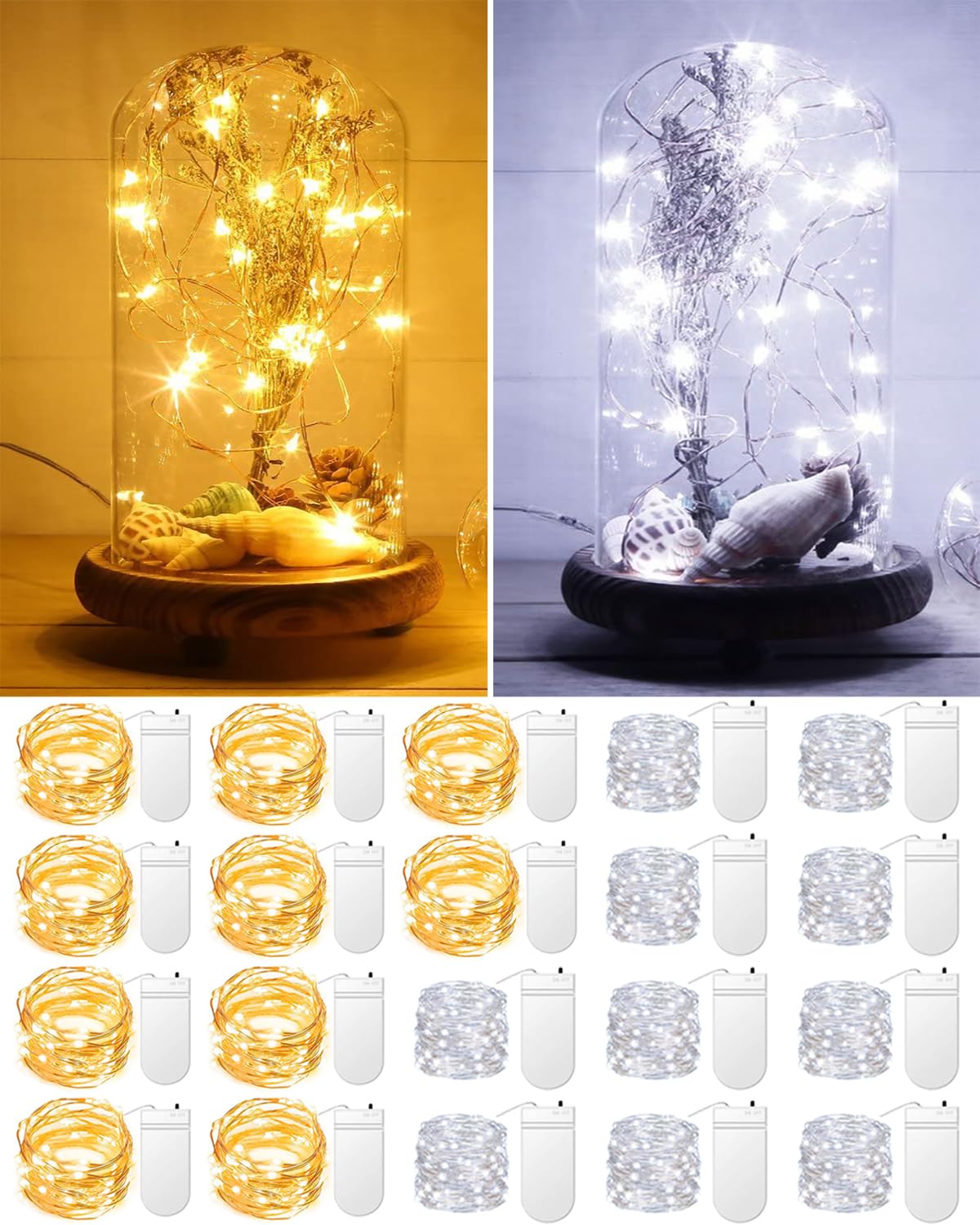 HOBAYS 20 Pack Fairy Lights Mini String Lights 3.3ft 20 LED Warm White & Cool White