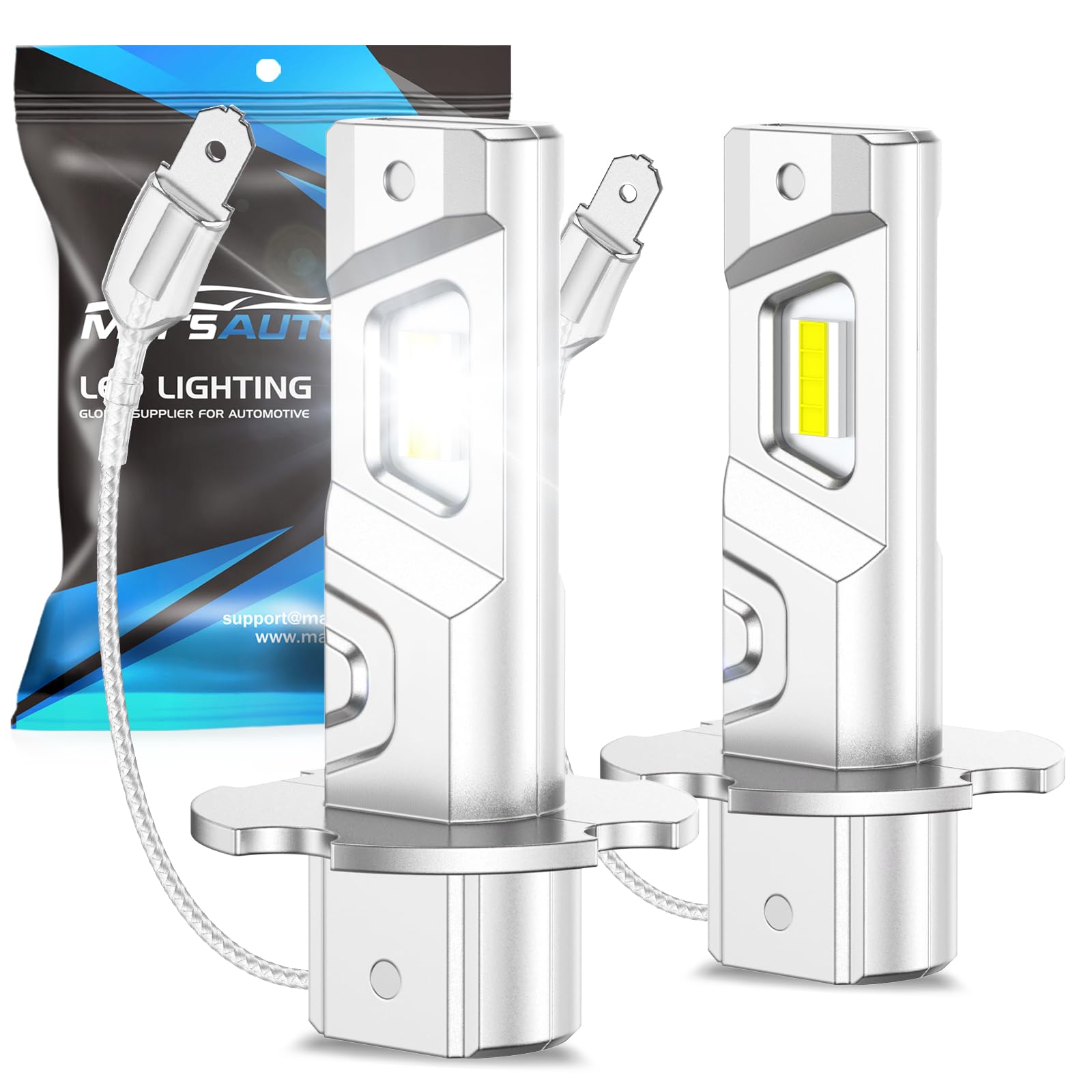 Marsauto H3 Fog Light Bulb, 12,000LM, 6500K White, Mini Size, Plug & Play, Pack of 2