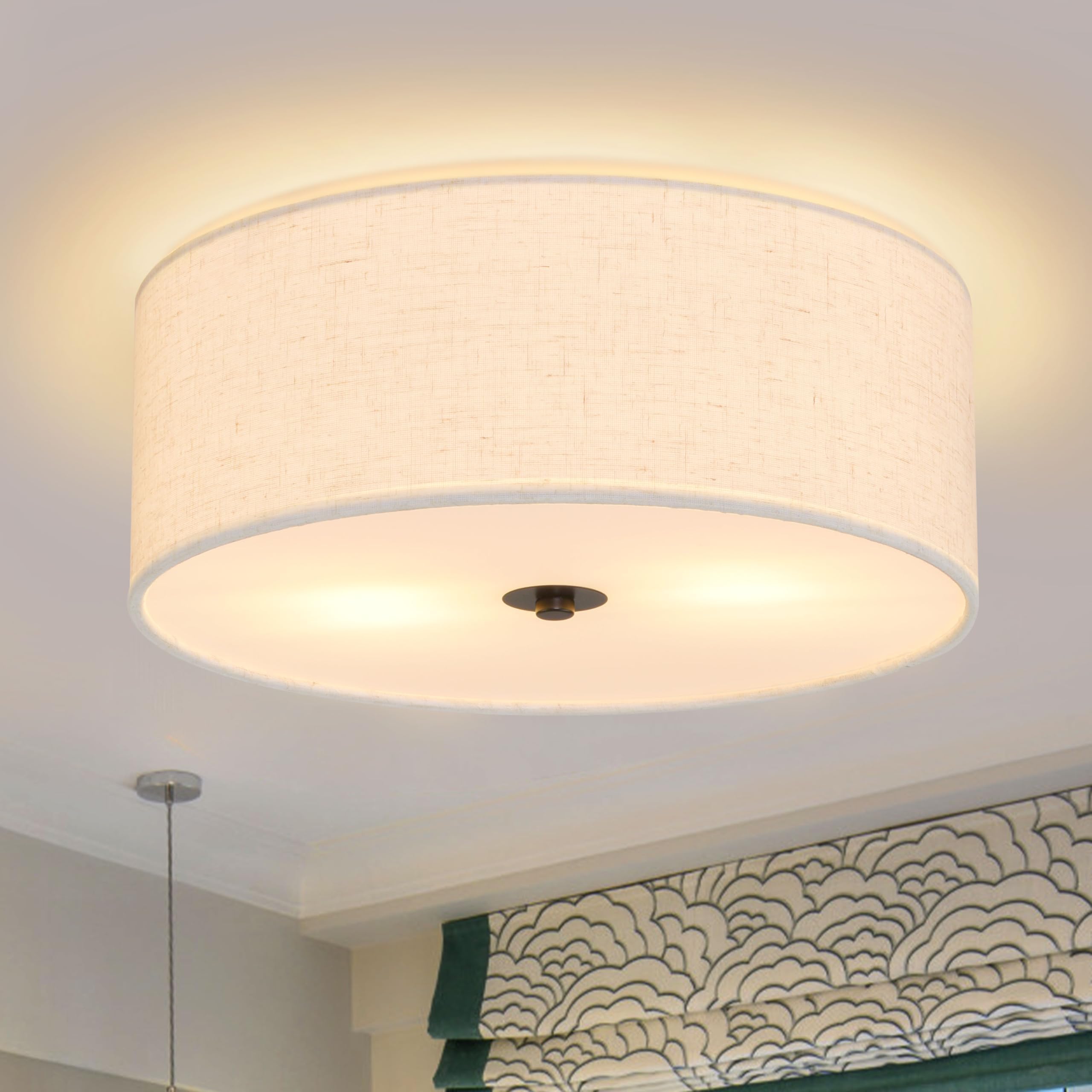 12.6 Inch Flush Mount Ceiling Light 2-Light Drum Modern Black Light Fixture Ceiling Light Fixture Close To Ceiling Light Fixture