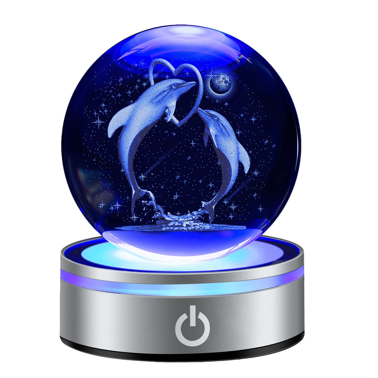 IFOLAINA 3D Dolphin Crystal Ball Night Light, 3.15 inches, Clear, Model K086-M, Perfect Gift for Dolphin Lovers