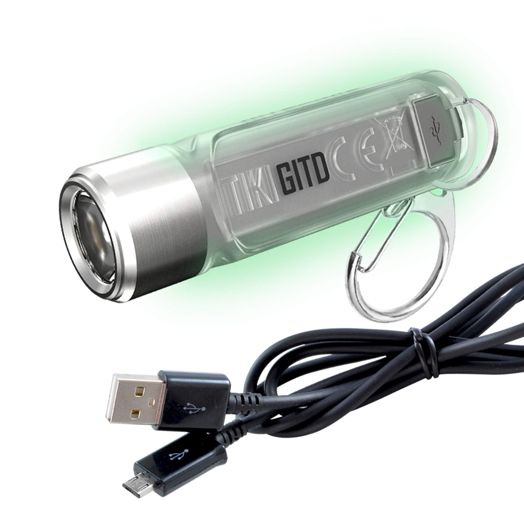 Nitecore Tiki GITD Green Keychain Flashlight, 300 Lumen, USB Rechargeable, Model TIKI-GITD