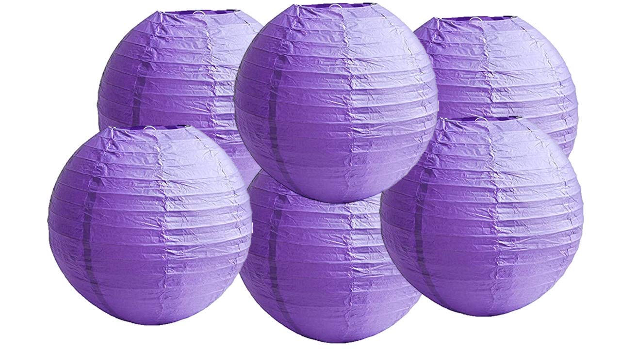 Pack of 6 Round Paper Lantern Lamp Paper Lanterns Party Decorations (Purple, 6''/15CM)