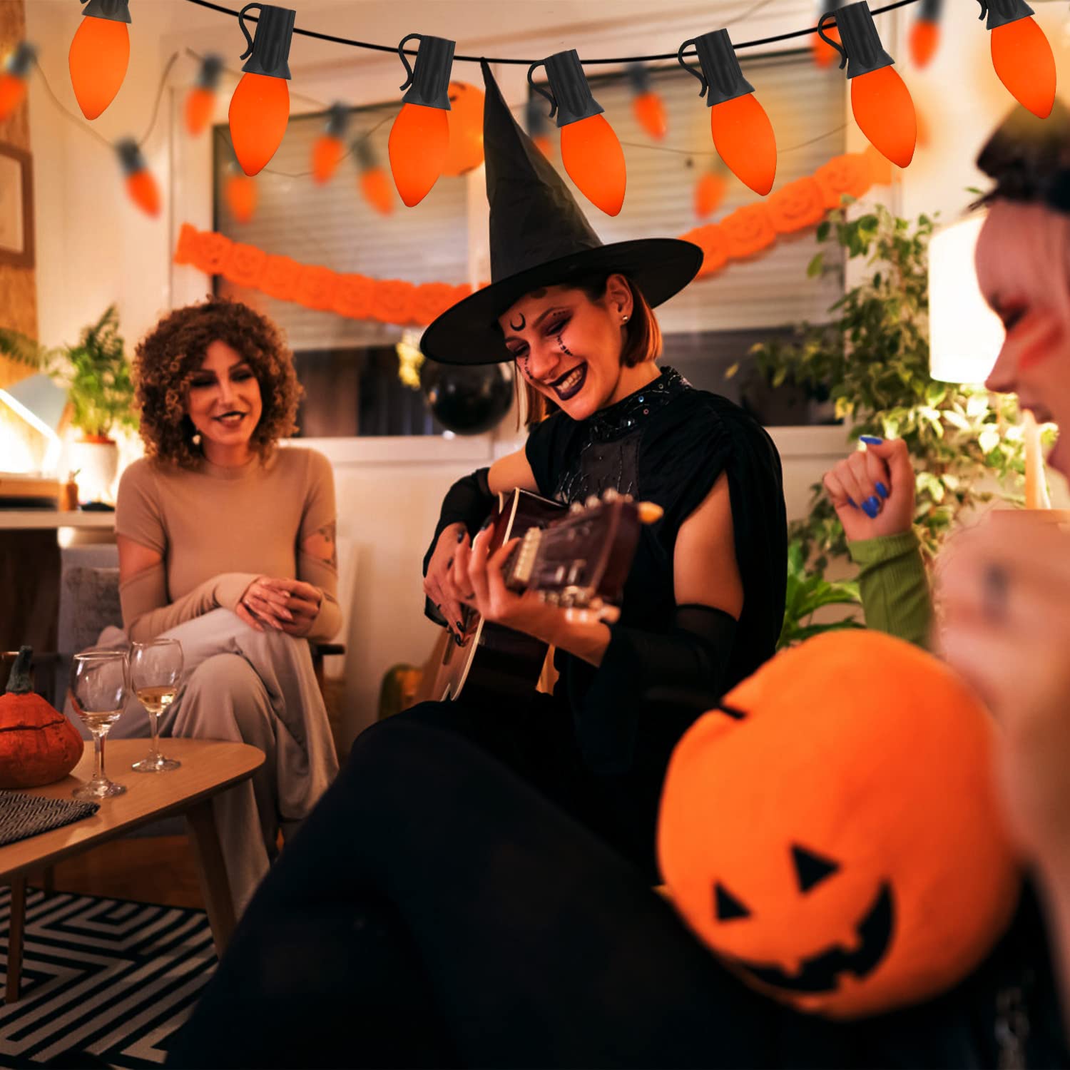 Sotopoo C7 Led Orange Halloween Lights, 25Ft Ceramic Orange Halloween Lights Outdoor Indoor With 25 Led C7 Bulbs, Great As Halloween Home Yard Door Tree Party Decorations Lights (2 Led Spare Bulbs)