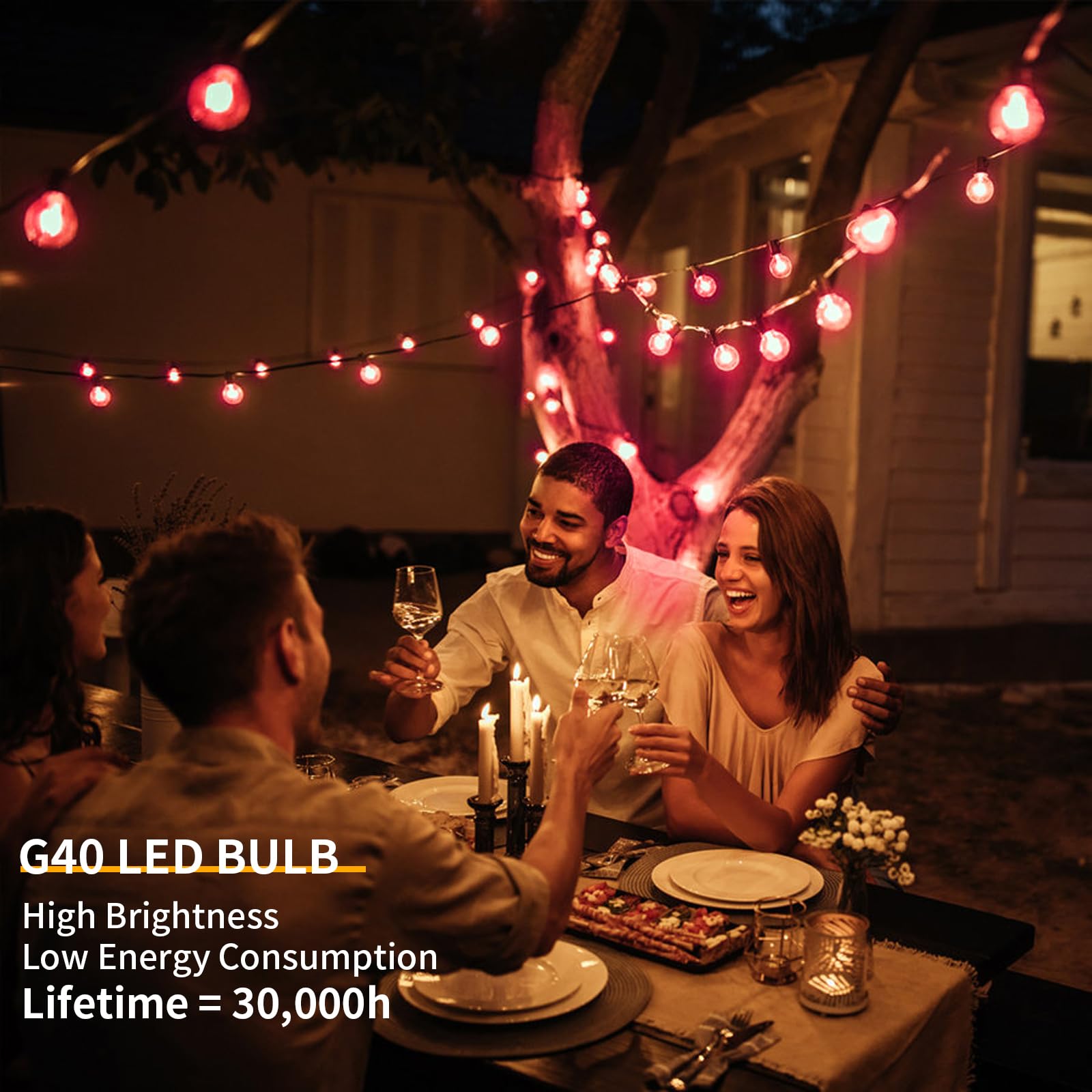 ShineU LED Outdoor String Lights, 40FT Waterproof G40 Globe with 27 Shatterproof Vintage Bulbs, Pink, Connectable for Patio, Garden, Bistro