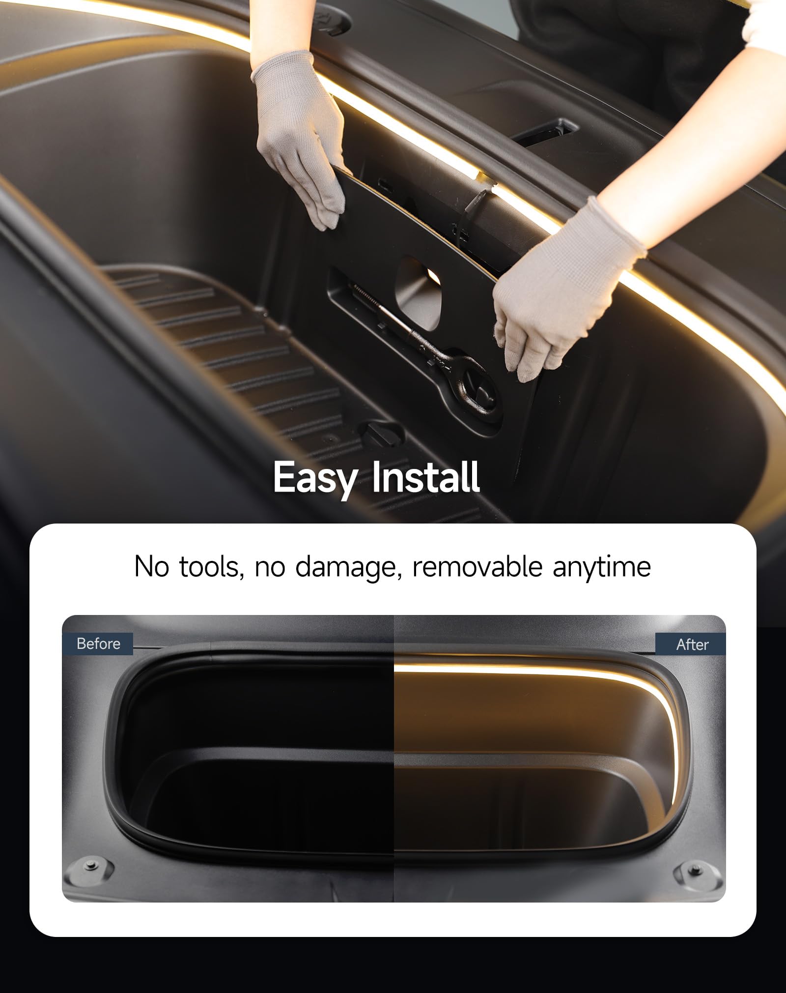 TPARTS Frunk LED Light Strip for Tesla Model Y Juniper 2025+, 3000K Warm White, Flexible Silicone, Tool-Free Installation