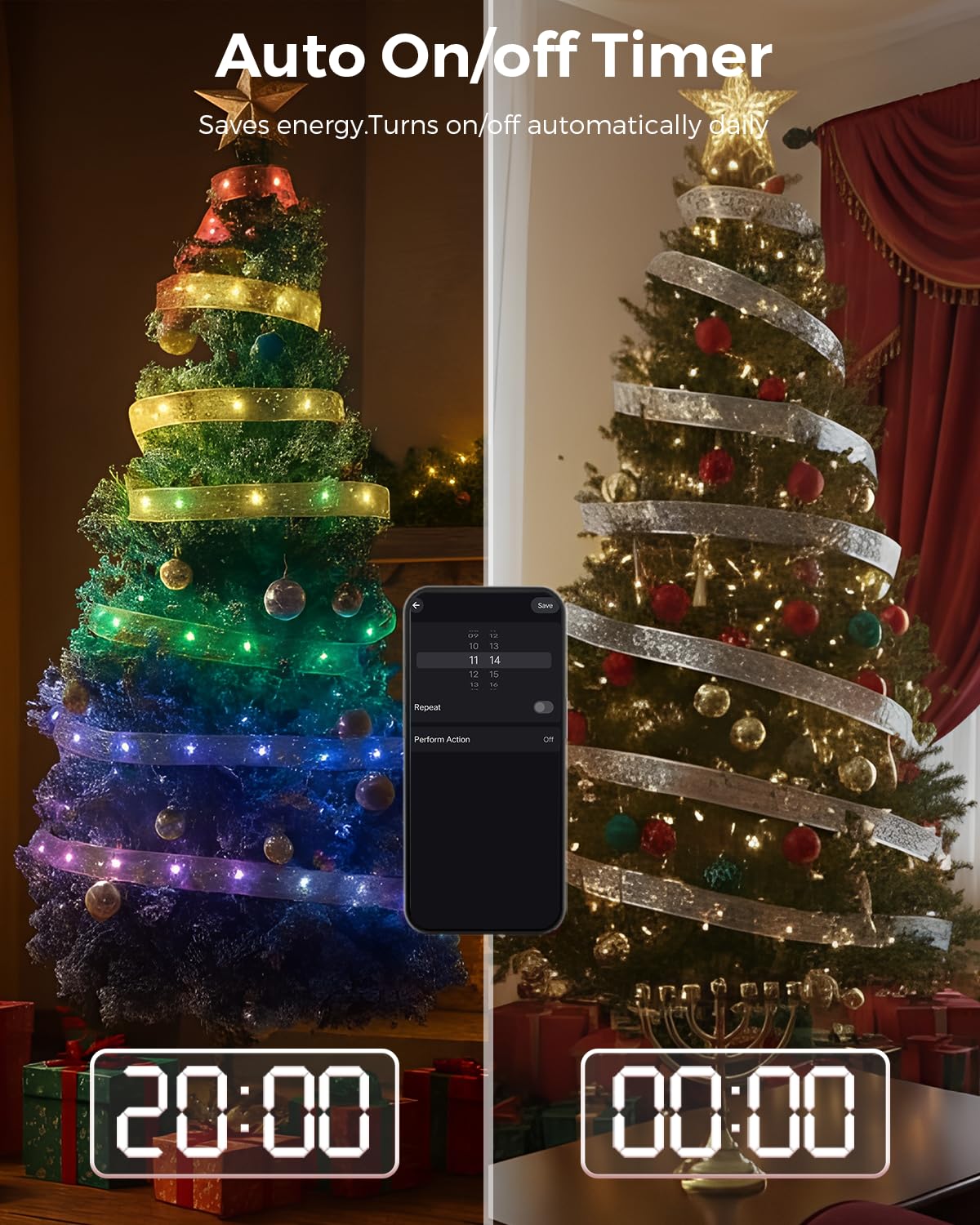 Bravedream 33Ft Smart Christmas Ribbon Lights  Color Changing Lighted Ribbon  100 Leds  80 Modes  App & Remote Control  Music Sync  Timer  Usb Powered  Extendable Via App For Tall Xmas Tree  Golden