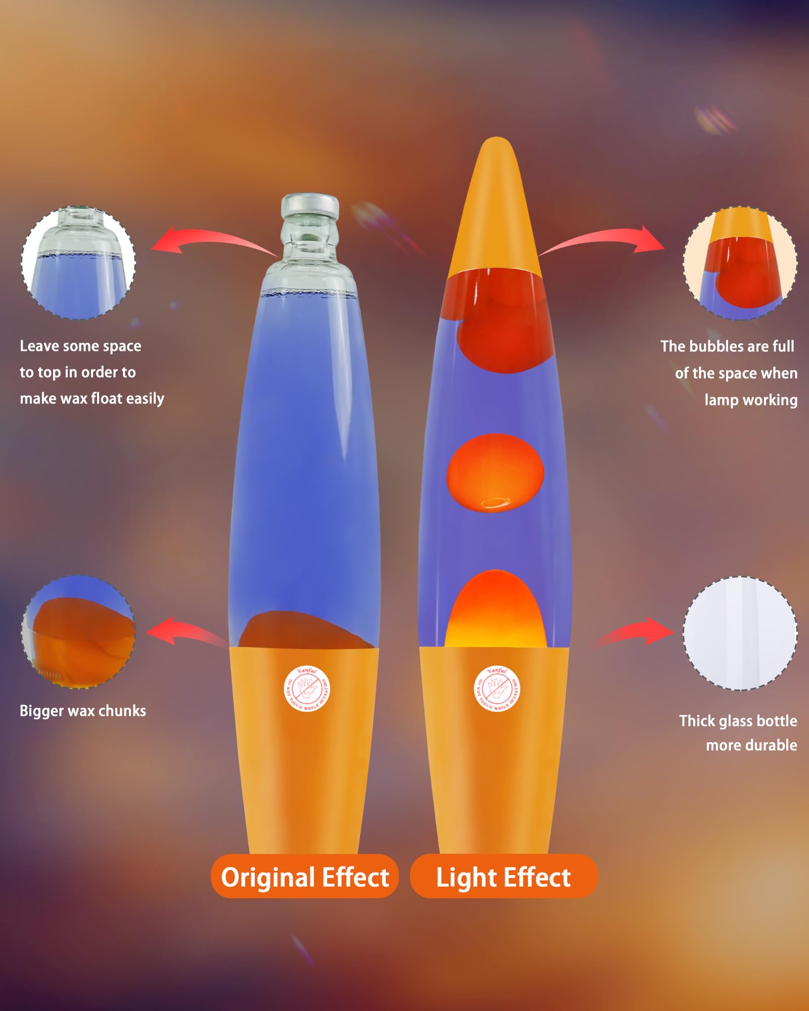 Vanful Liquid Motion Lamp 16" - Orange Wax & Purple Water - Aluminum Mood Light for Home & Office Décor