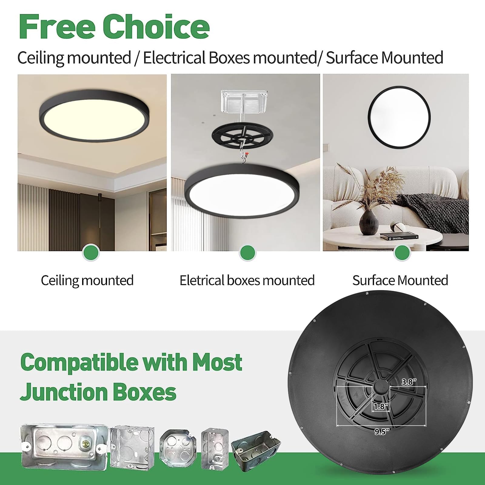 20 Inch Large Led Flush Mount Ceiling Light, 40W,4350Lm, 3000K/4000K/6000K Cct Selectable,Black Flat Panel Light Low Profile Ceiling Light Fitures For Hallway, Kitchen, Bedroom, Laundry Room, 2Pk