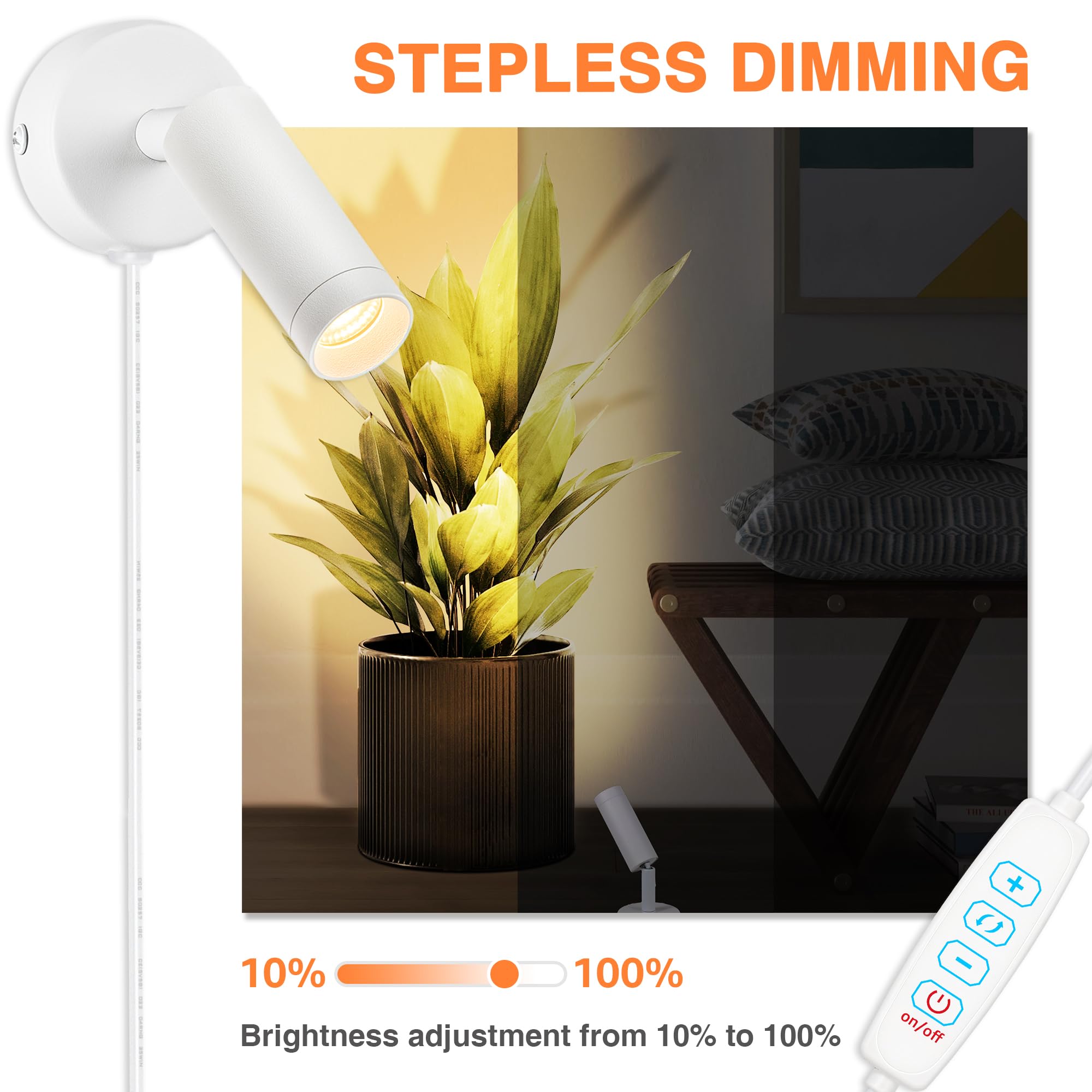 Urtom Led Spot Lights Indoor 3W Uplighting Indoor Spotlight With Memory Function 3000K/4000K/5000K Up Lights Indoor 120V Dimmable Uplights Indoor For Plant Spotlight Indoor For Accent Lighting 2 Pack