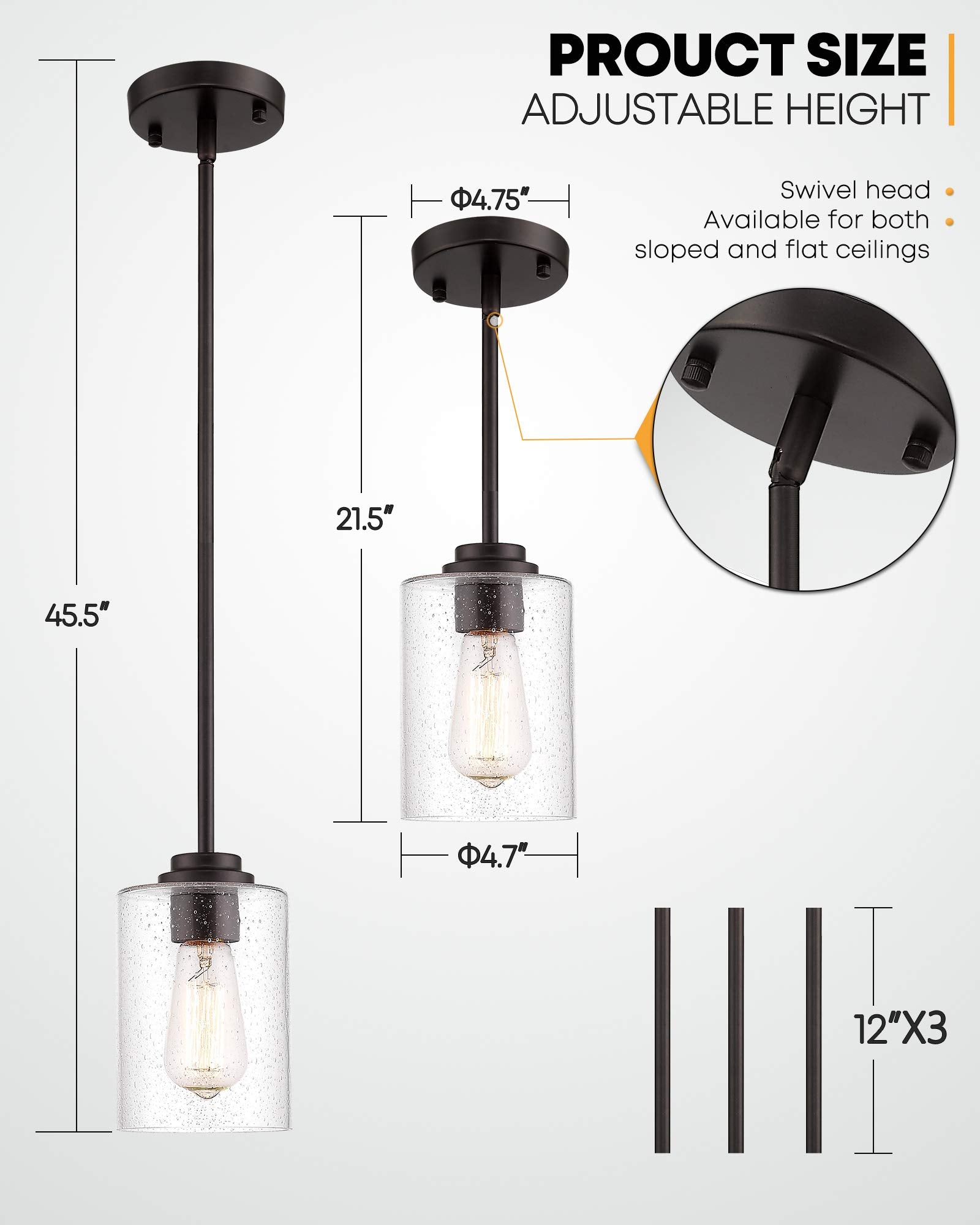 Beionxii Glass Pendant Light | Farmhouse Mini Pendant Lighting for Kitchen Island Dining Room Over The Sink, Oil Rubbed Bronze w