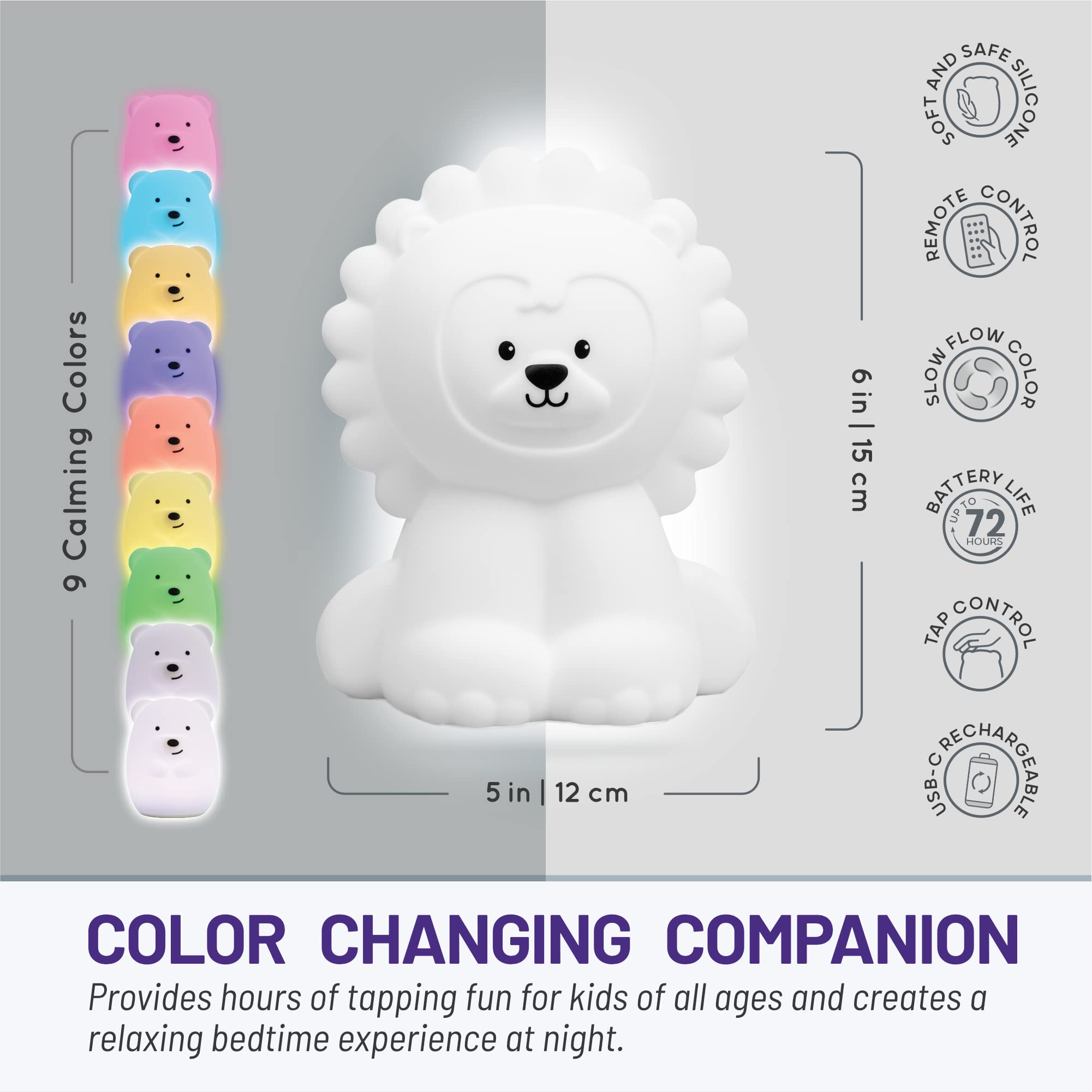 Lumipets Lion Night Light For Kids, Silicone Nursery Light For Baby Room And Toddler, Portable Night Light For Kids Room, Rechargeable Animal Lights For Girls And Boys, Kawaii Lamp