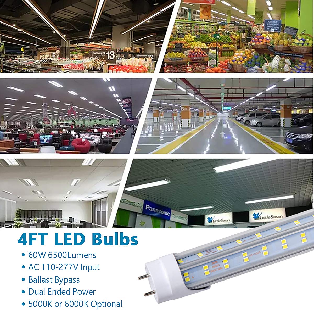 25Pack, T8 Led Bulbs 4Ft Tube Light, 60W 6500Lm 6000K Cold White, 4 Foot Flourescent Tube Replacement, 4 Row V Shape 270 Degree,