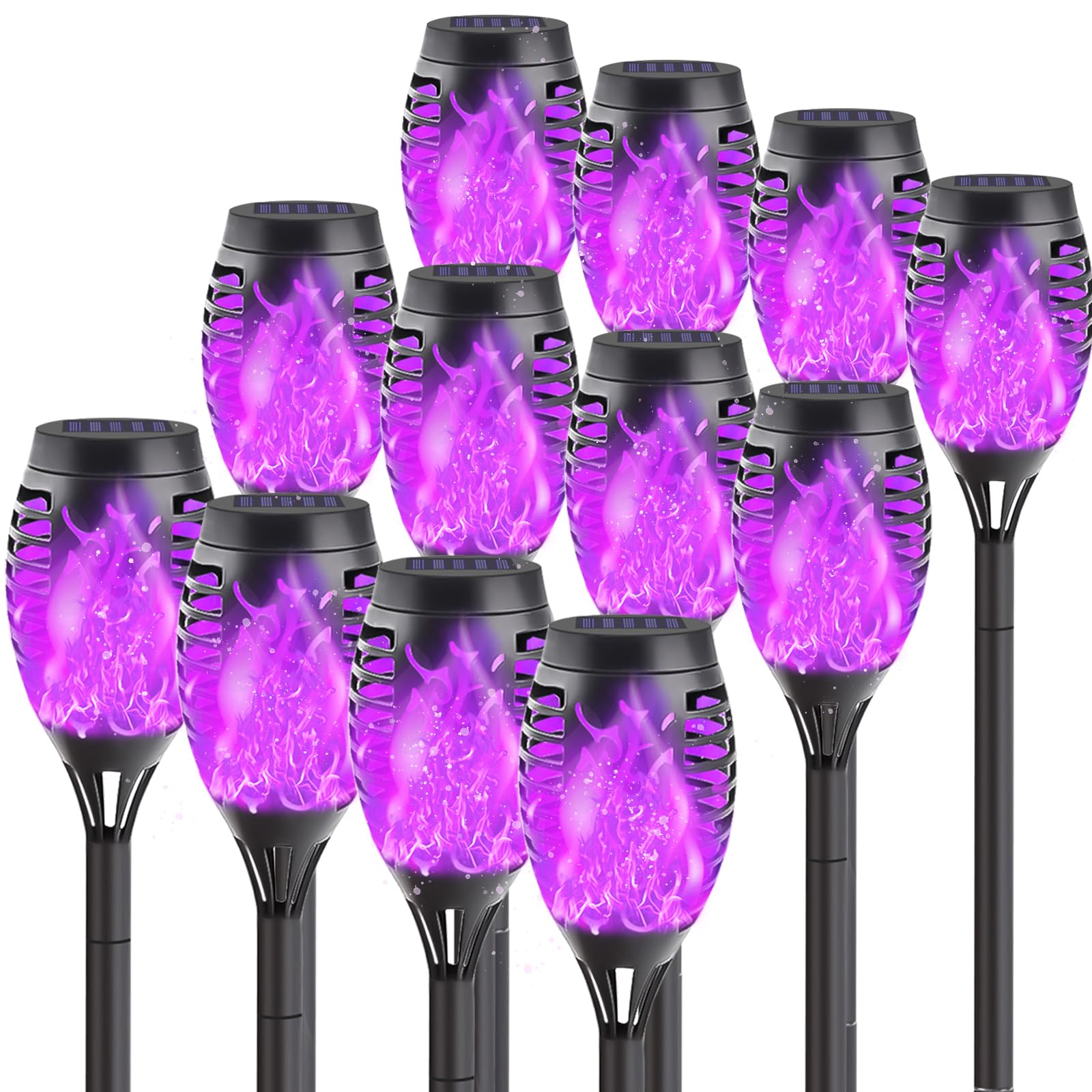 Albelt 12-Pack Solar Lights Outdoor Waterproof Purple Tiki Torches With Flickering Flame