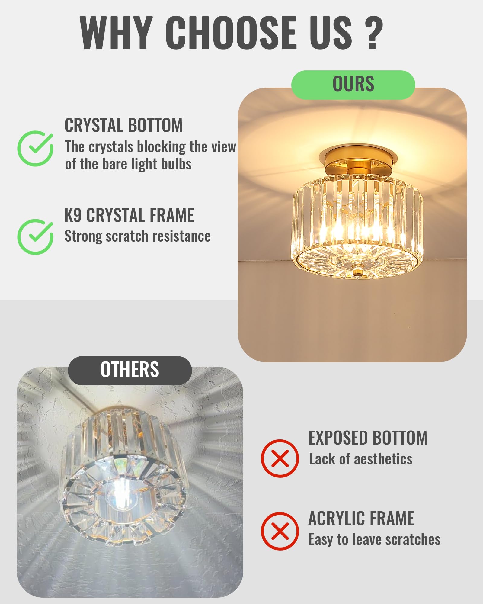 Pasentel Small Crystal Ceiling Light  Modern Mini Flush Mount Crystal Chandelier  Gold Small Chandelier Light Fixture  Entryway Lighting Fixture For Kitchen Hallway Laundry Room  1-Light  Sf004-1-G