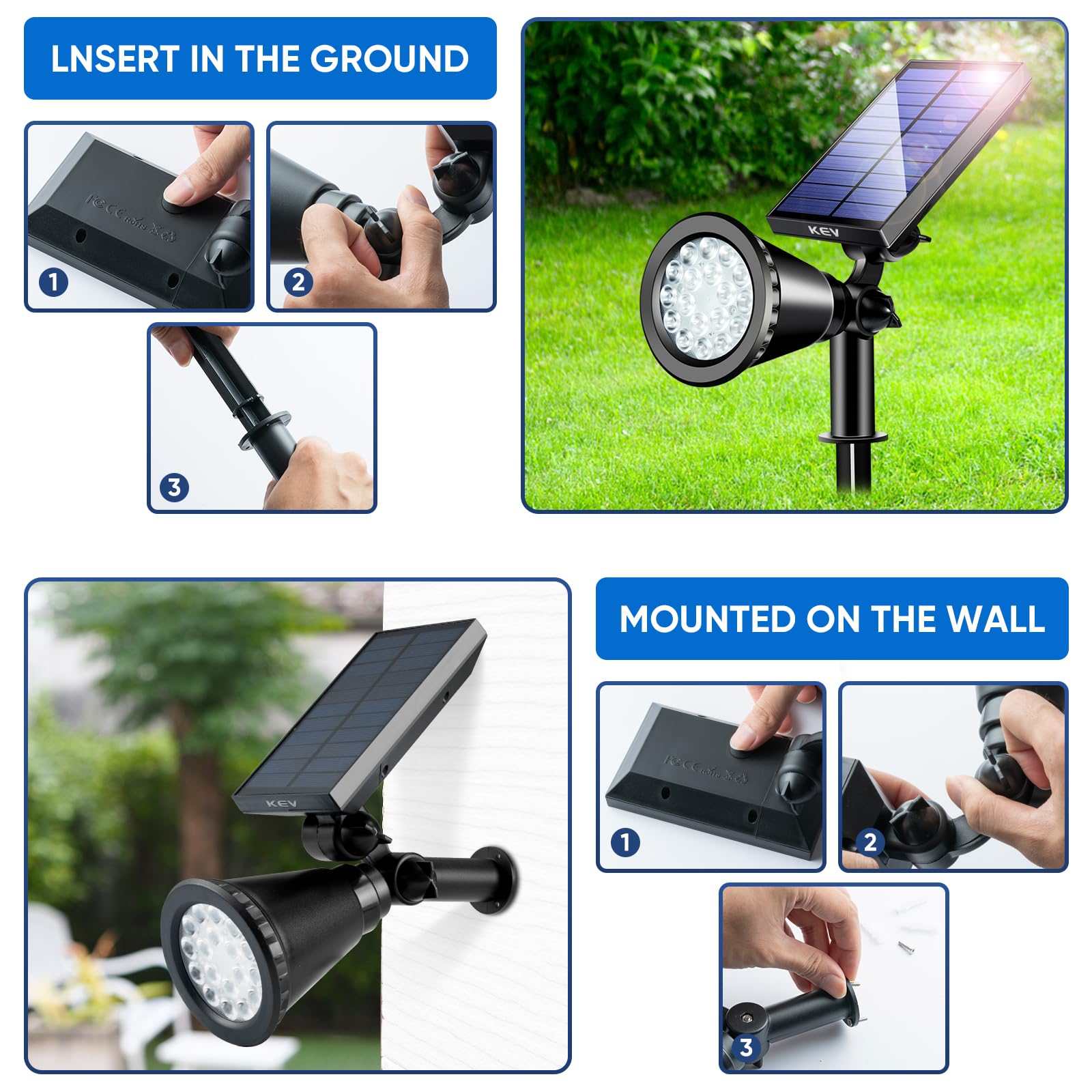Kev Solar Spot Lights Outdoor,18 Leds Solar Flood Lights With 8 Modes &Colored Adjustable &Ipx65 Waterproof,Halloween Solar Spotlight For Driveway/Backyard/Landscape/Tree/Garage(Multicolor,2 Pack)