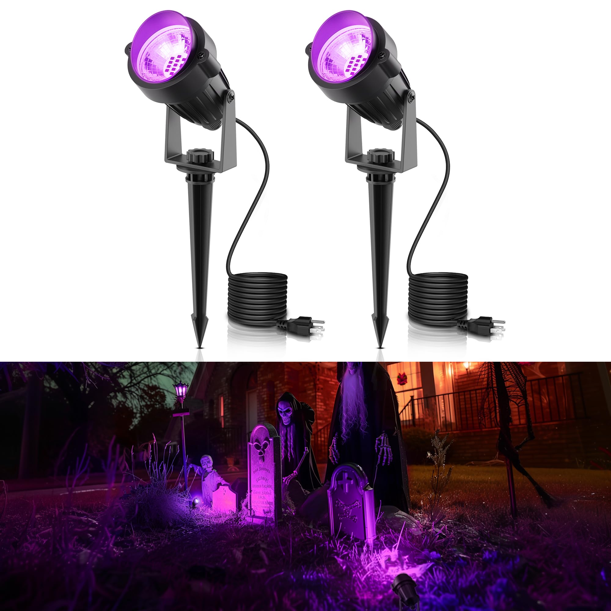 L LOHAS LED Outdoor Purple Christmas Spot Lights, 10W Dusk to Dawn Sensor, 2 Pack, IP66 Waterproof, Aluminum, Model A-SD-002-01-PU-2