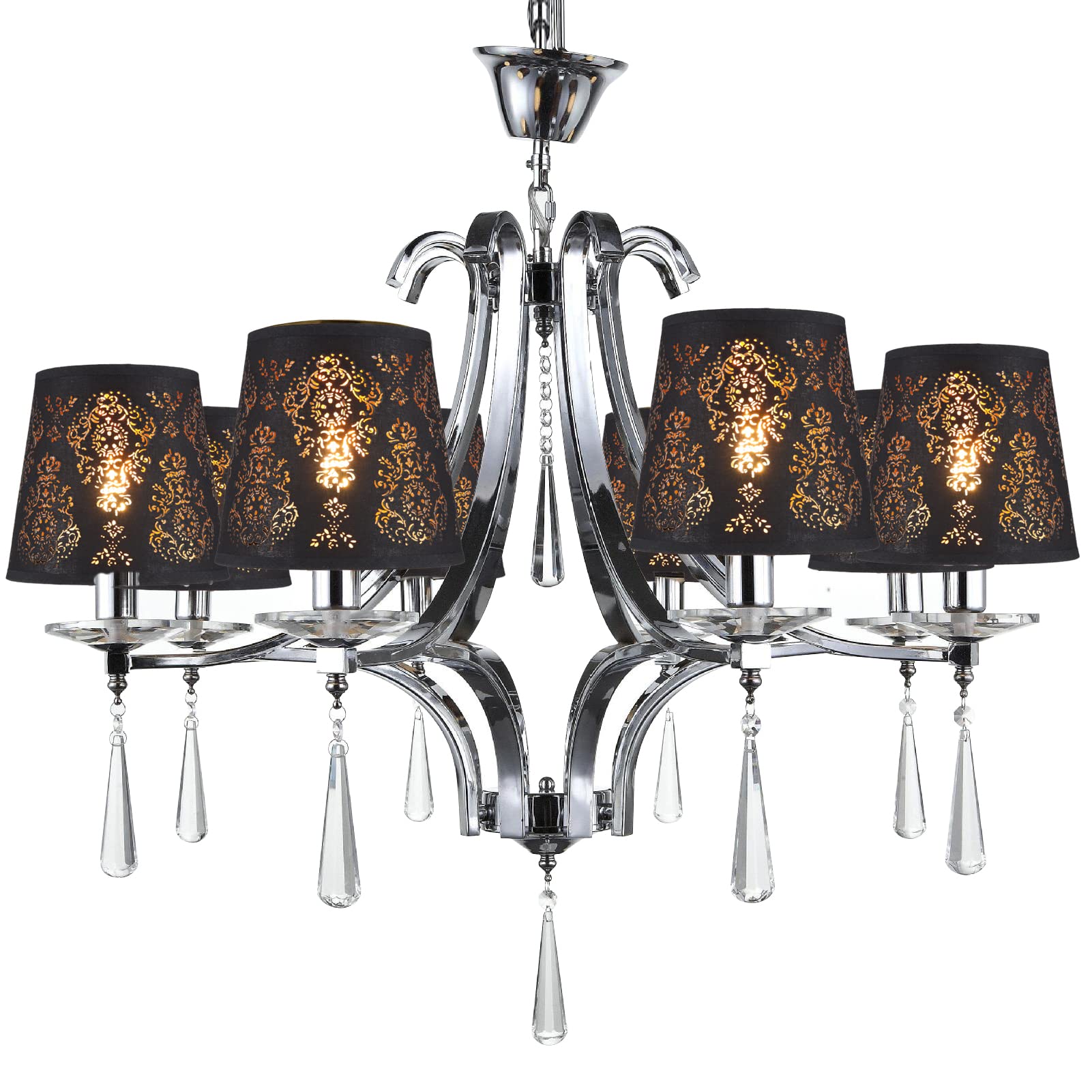 Yisun Chandelier Lamp Shades Set Of 6, Black/Texture Crystal Bell Clip-On Shades, Model Df-Lczd10-Dka