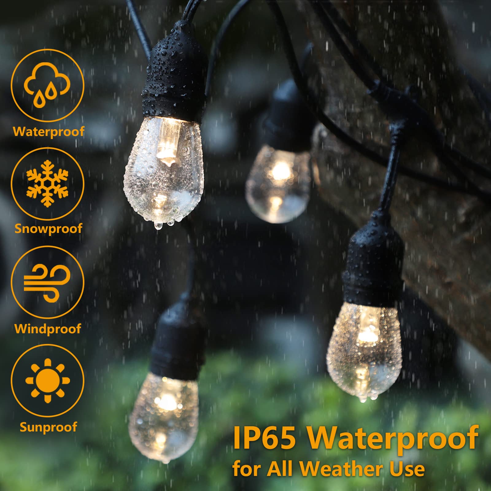 Mlambert LED Dimmable Outdoor String Lights, 48Ft, 3-Color, Waterproof, Black, Model GLS22C2YC-S14-15, Total 144Ft