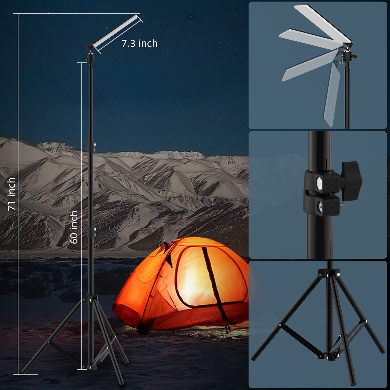 Camping Light,1680 Lumen Portable Light, Led Barbecue Lamp, Work Lights With Stand For Camping, Adjustable Metal Telescoping Tripod 6Ft, Usb Interface Powered