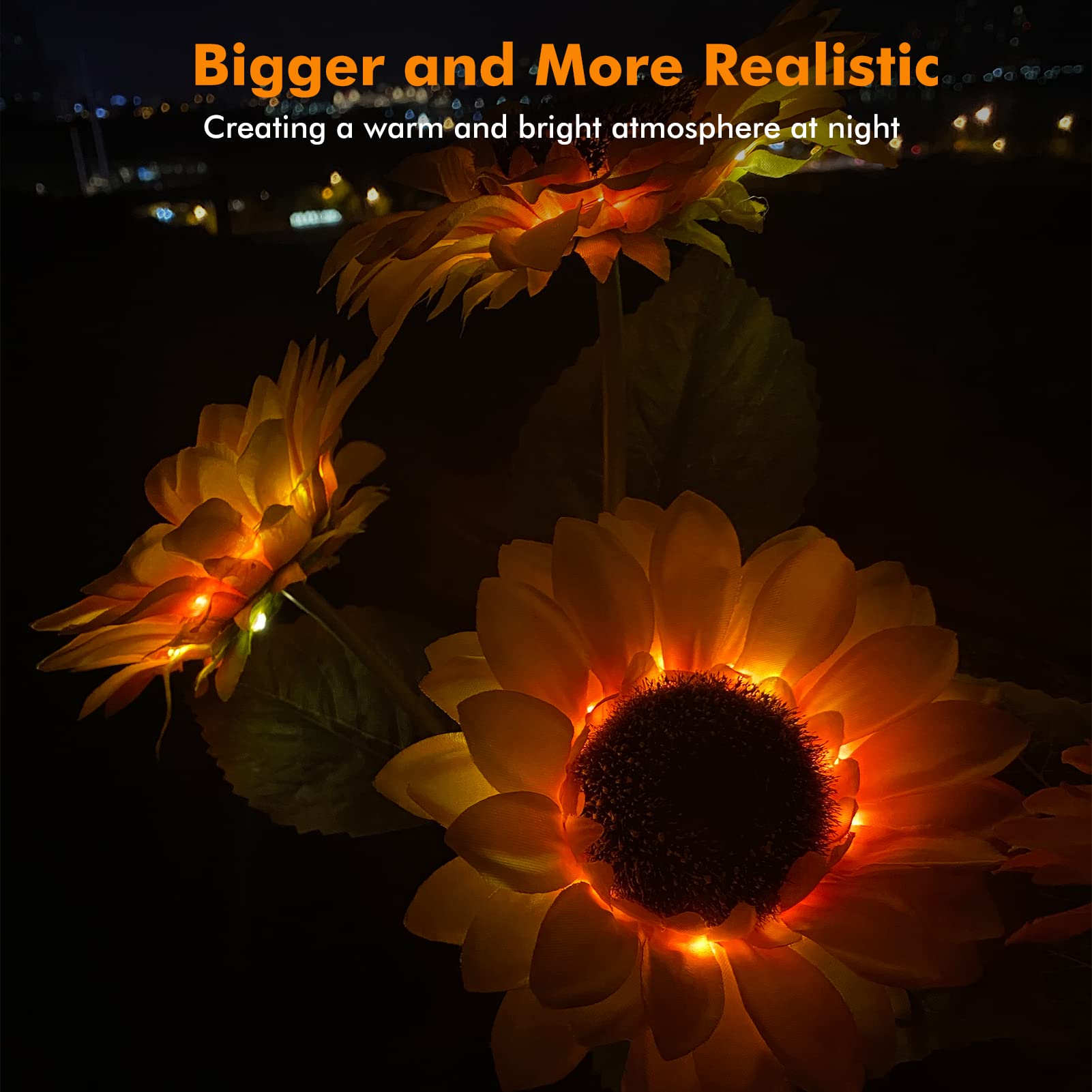 Meagoo Solar Sunflower Lights, 800Ma Solar Garden Light With Real Looking Flowers Outdoor Waterproof Solar Stake Lights For Back