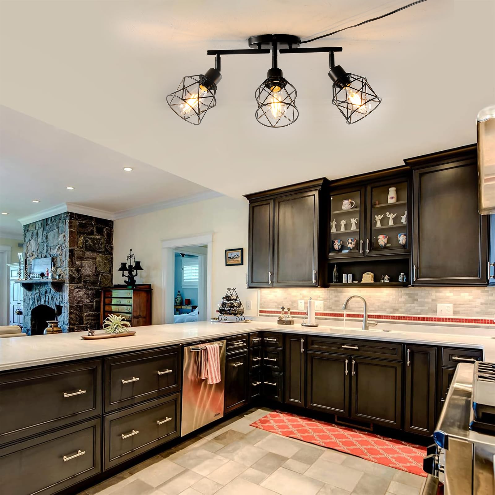 vivihobb Dimmable Plug in Track Lighting Kit, 3 Light Metal Ceiling Light, Black, Modern Industrial Style, 16.5' Cord