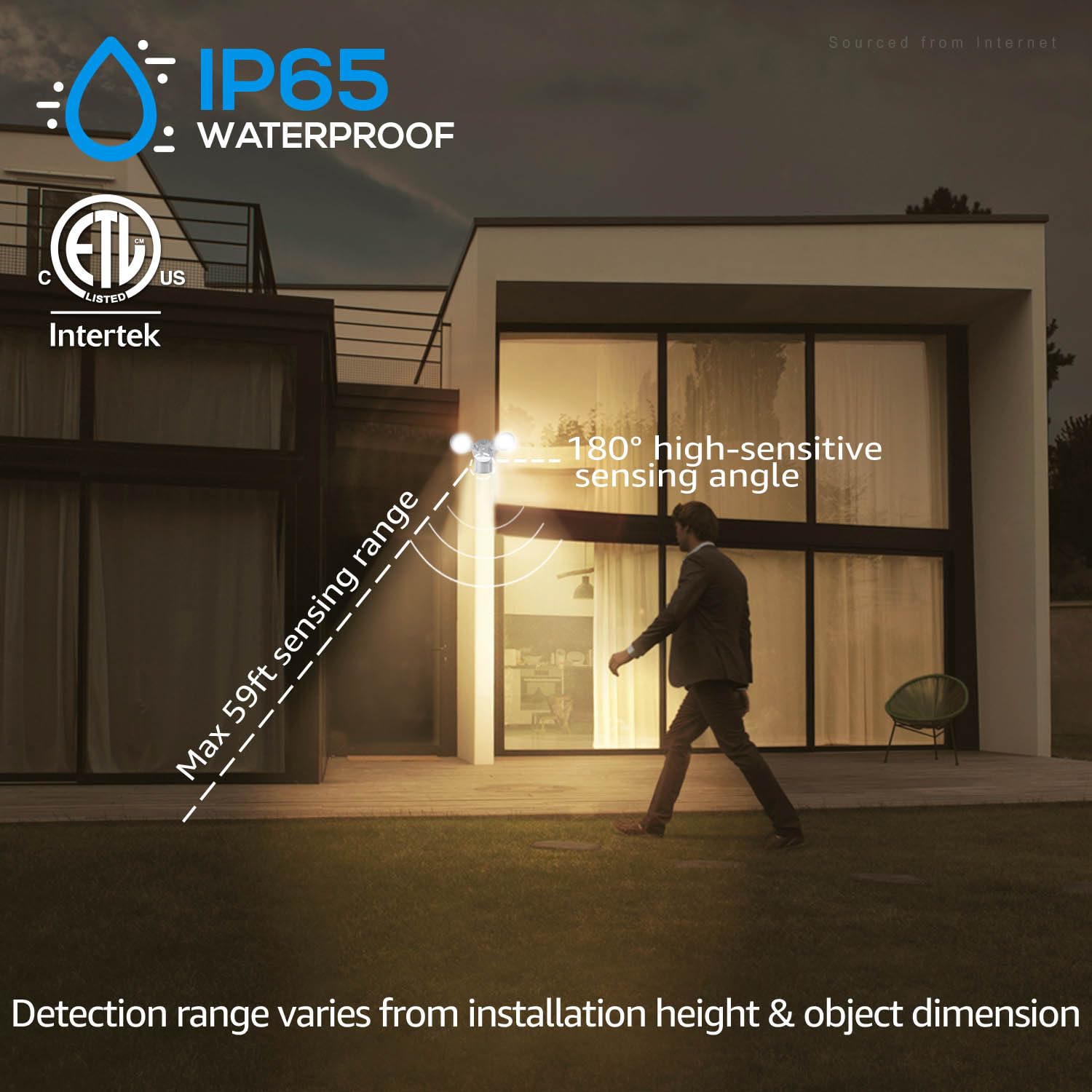 Leonlite Cob Led Security Light, Motion Sensor Flood Lights Outdoor, Aluminum, 3 Modes Motion Detector+Dusk To Dawn+Switch Control, 100-277V, Adjustable 2-Head, Ip65, 3000K Warm White, Etl, White