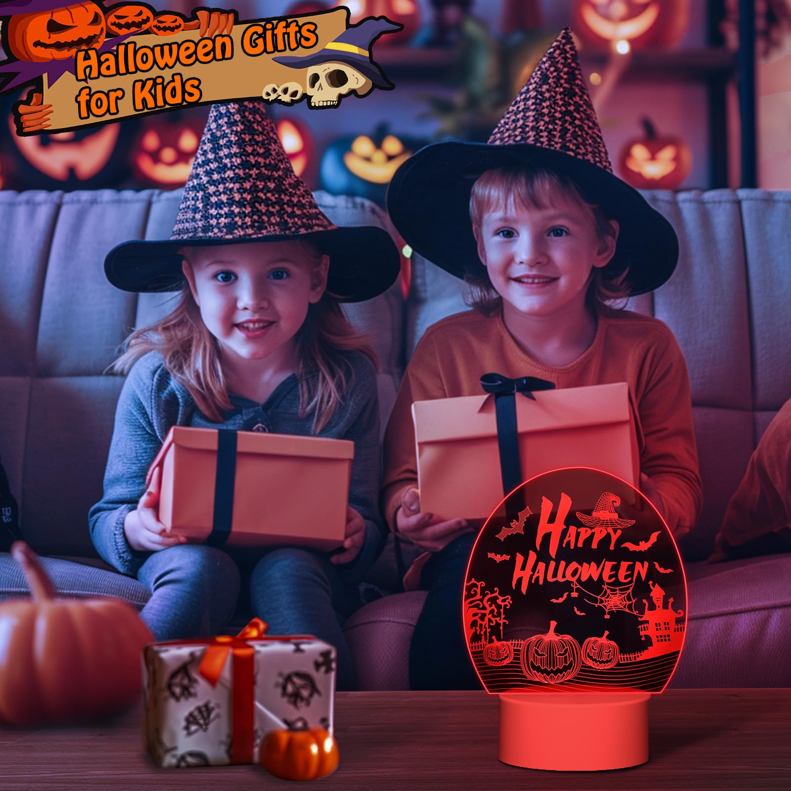 Linkax 3D Pumpkin Halloween Nightlight Lamp - Color Changing Indoor Decor For Kids & Parties