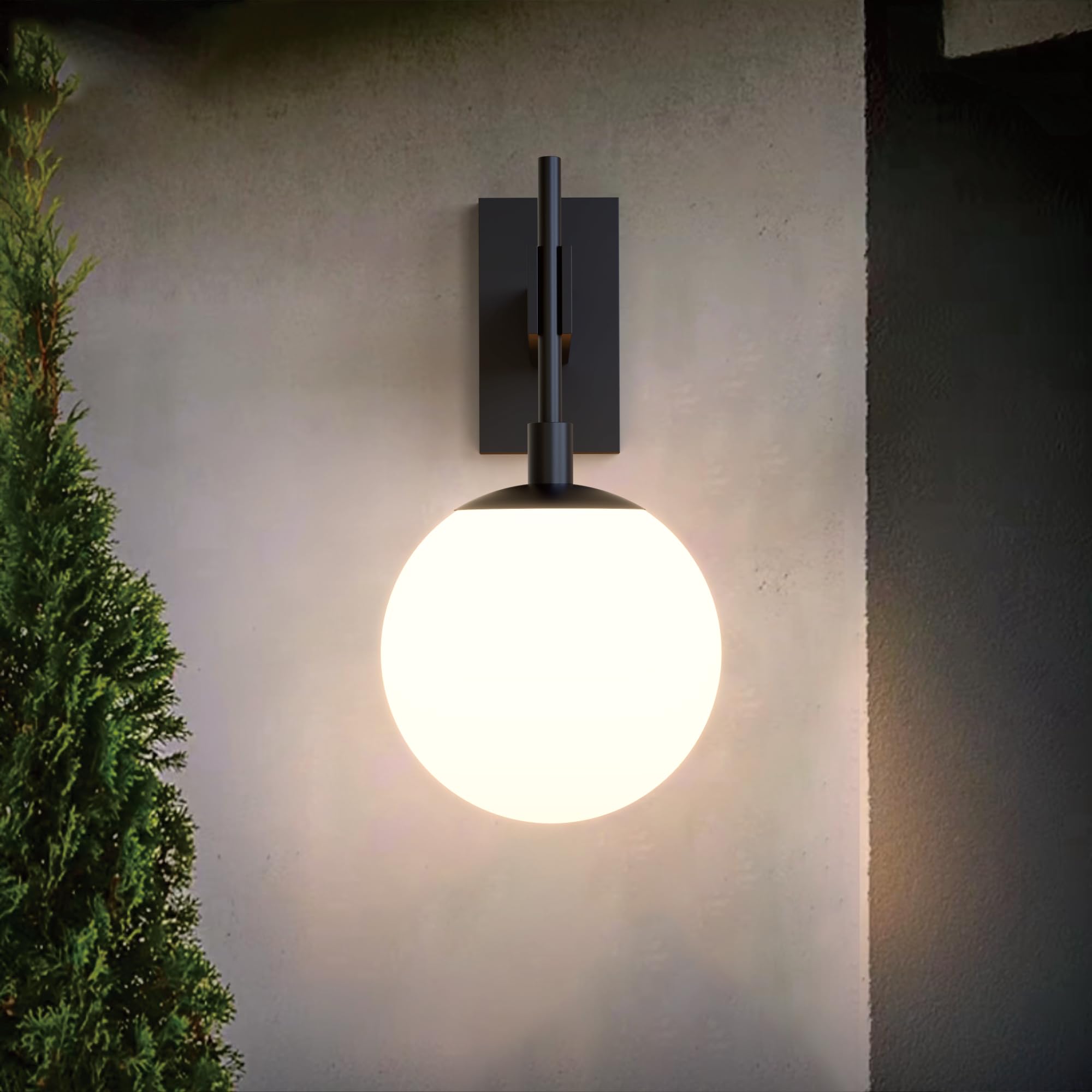Hyunbae Outdoor Wall Sconce - 18.9" Waterproof Exterior Light Fixture, Large White Globe Glass for Porch, Model HY-ROUND1