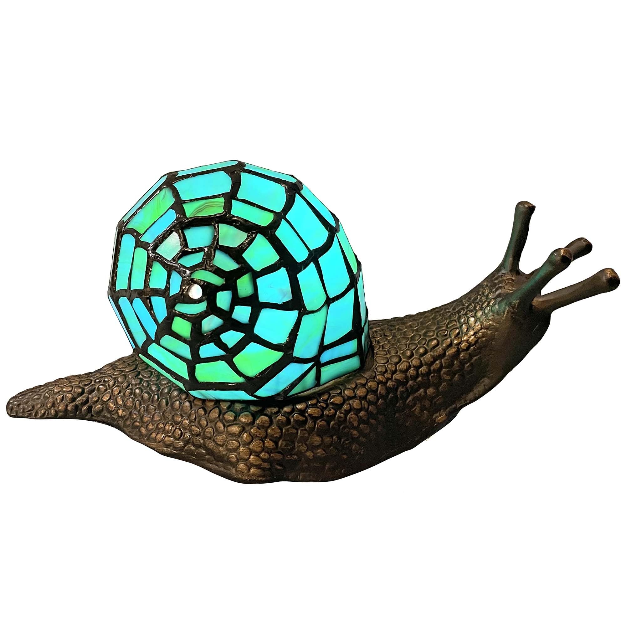 Bieye L10975 Land Snail Tiffany Style Stained Glass Accent Table Lamp for Home Decor (Cyan, 10'' D x 5'' W x 5'' H)