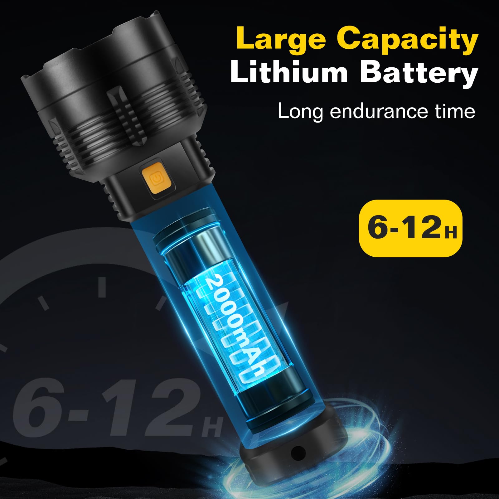 B013 2 Pack LED Flashlight - 20000 Lumens, Compact, Waterproof, Rechargeable, Black, Model 002 for Home, Camping, Hiking, Emergencies