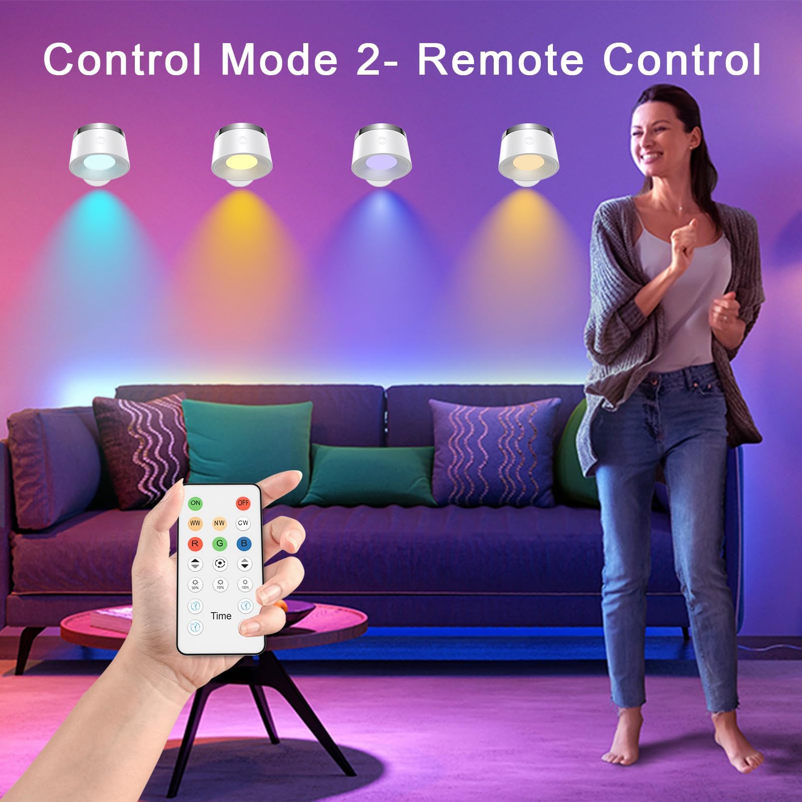 Speclux LED Wall Sconces Set of Two, Rechargeable, Remote Control, Wireless, 3 Color Temperatures, Dimmable, White, Model BS-WL005C-1