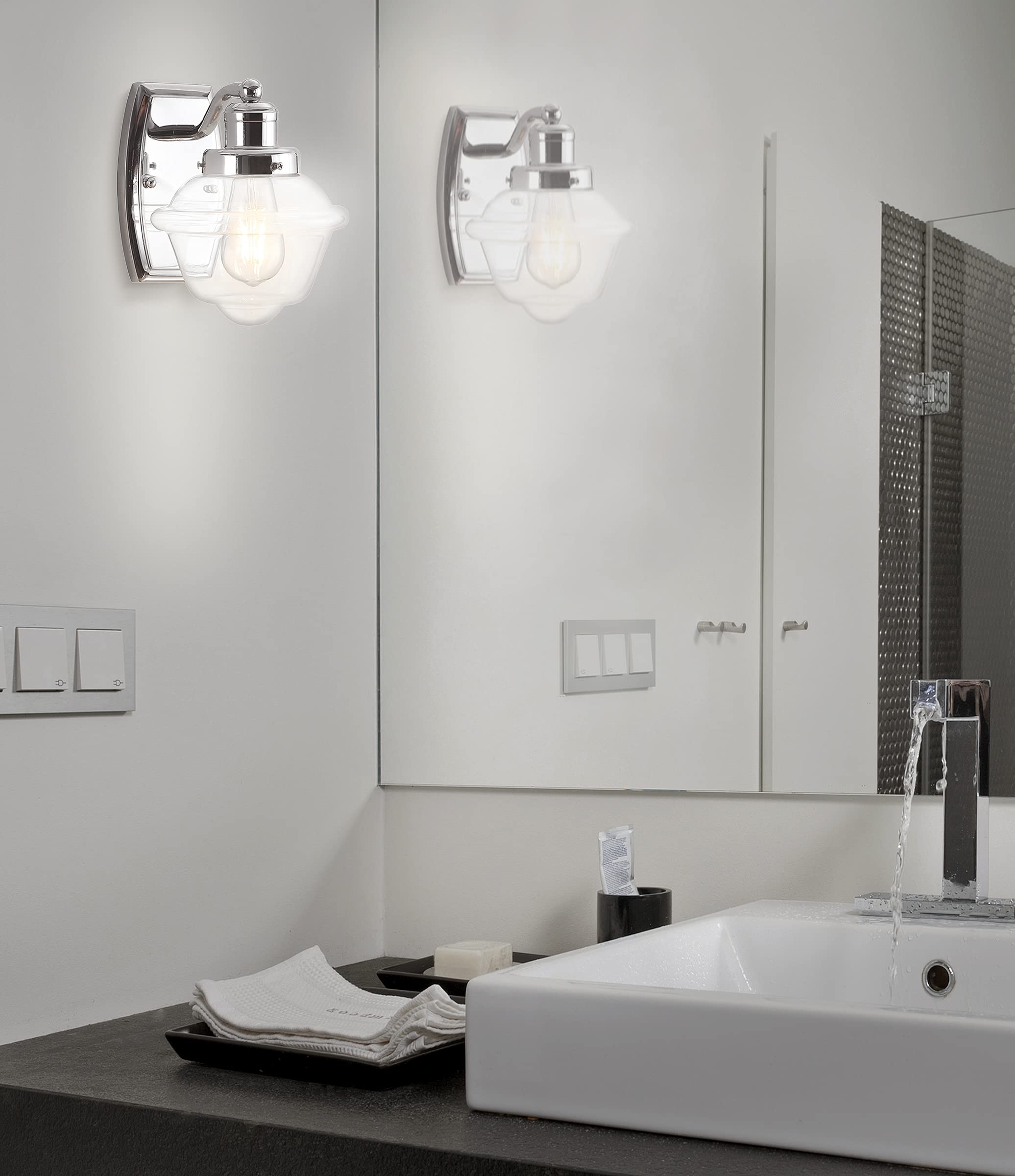 JONATHAN Y Orleans 7in 1-Light LED Vanity Light, Iron/Glass, Chrome, Model JYL3530A, for Entryway, Bathroom, Kitchen, Hallway
