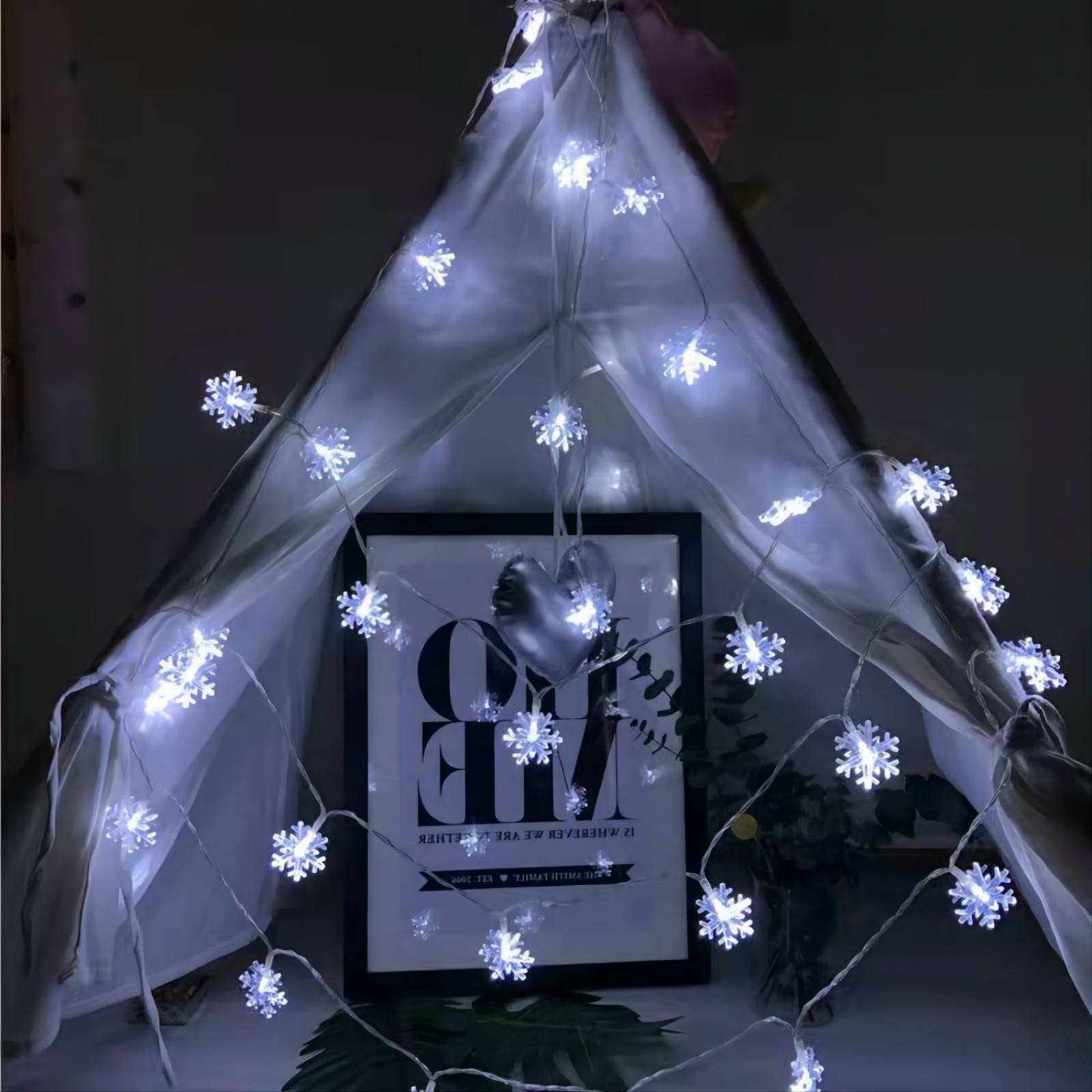 Christmas Snowflake Lights, 20 Ft 40 Led Battery Operated String Lights With Remote, 8 Modes Timer Waterproof Hanging Decor Bedroom Room Party Wall Indoor Outdoor Xmas Tree Decorations White
