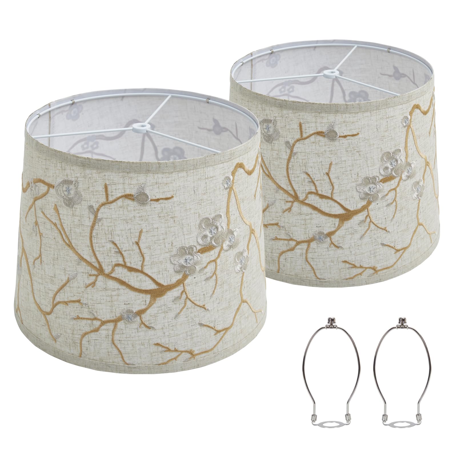 Lampshades Set of 2 for Table Floor Lamp, Lampshades with with Flower Design, 12.7'' Top x 12.7'' Bottom x 10'' High, Natural Li