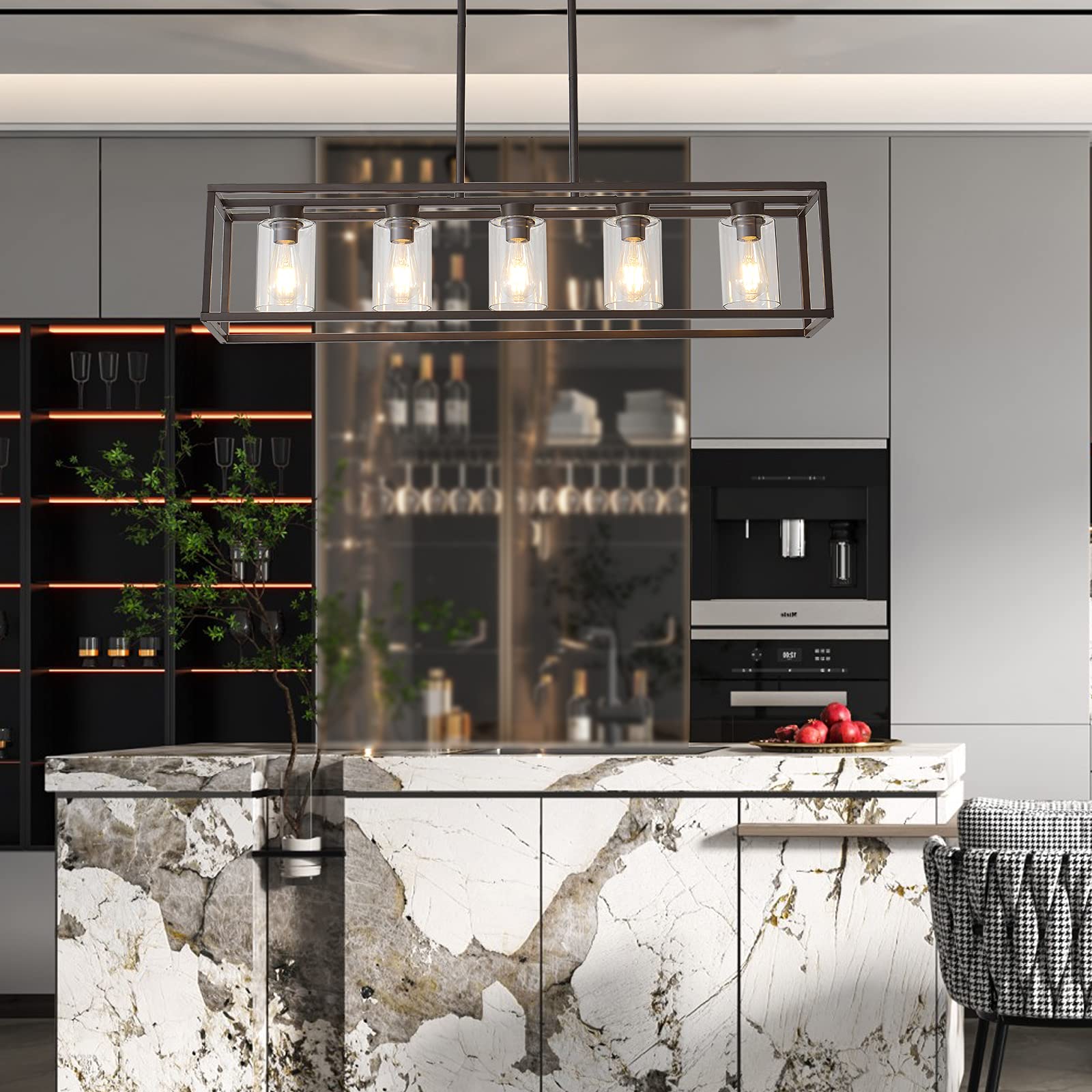 Xilicon 5-Light Oil Rubbed Bronze Farmhouse Chandelier With Glass Shades For Dining Room