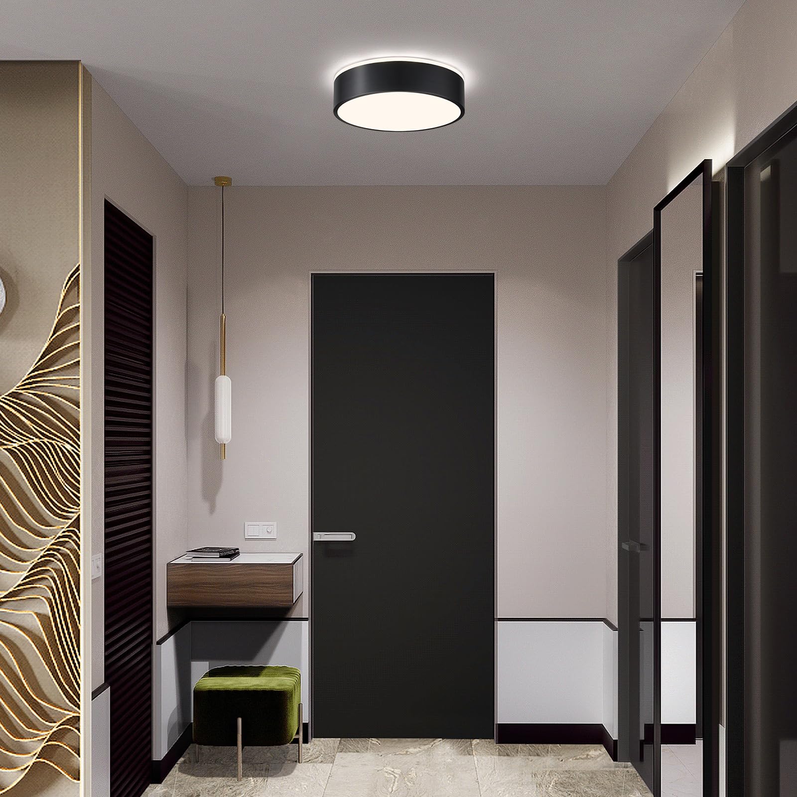 Vikaey Black Led Ceiling Light, Modern Flush Mount Ceiling Light Fixture, Minimalist Round Metal Lighting Fixture Ceiling Lamp For Hallway, Entryway, Bedroom, Balcony, 11.81 Inch